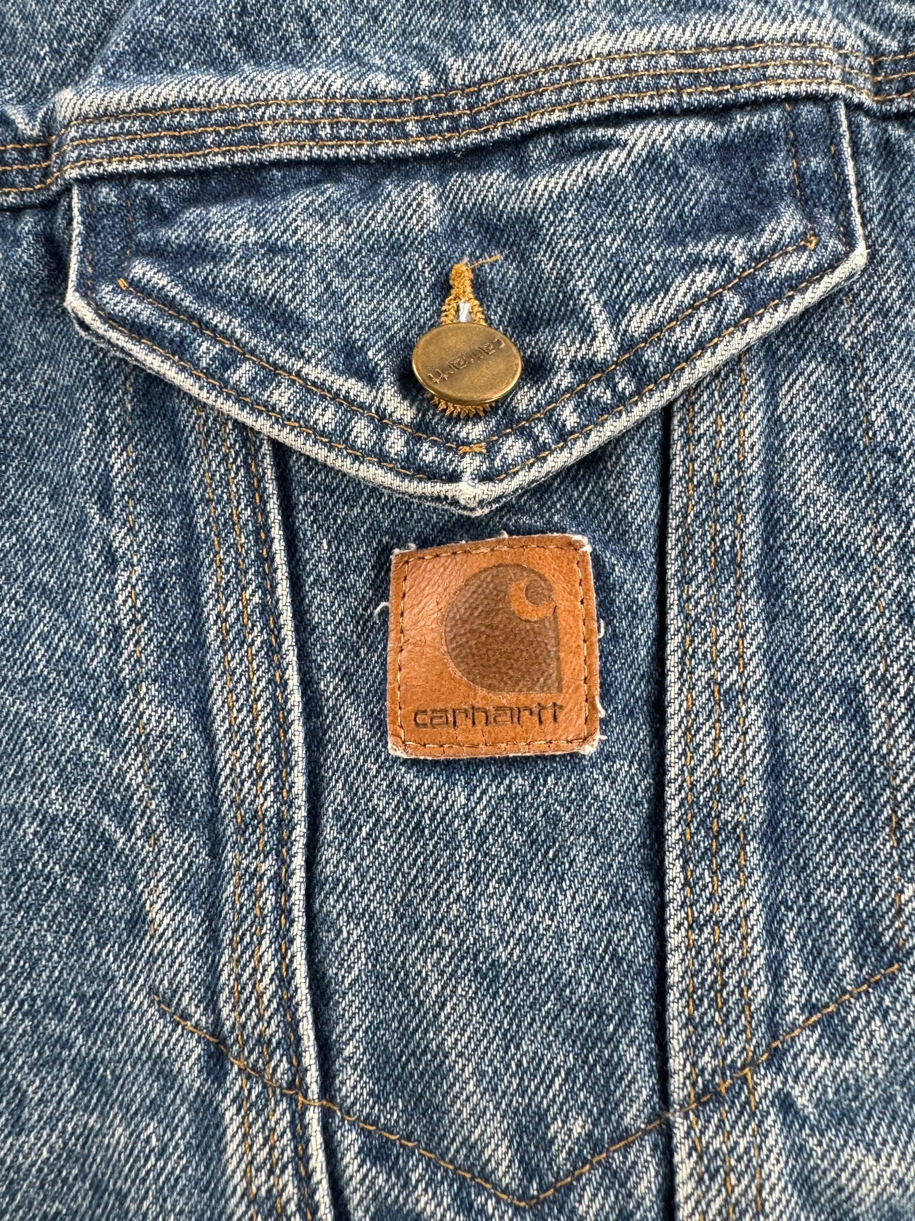 Label on Vintage MIUSA Carhartt Denim Trucker Jacket SZ L