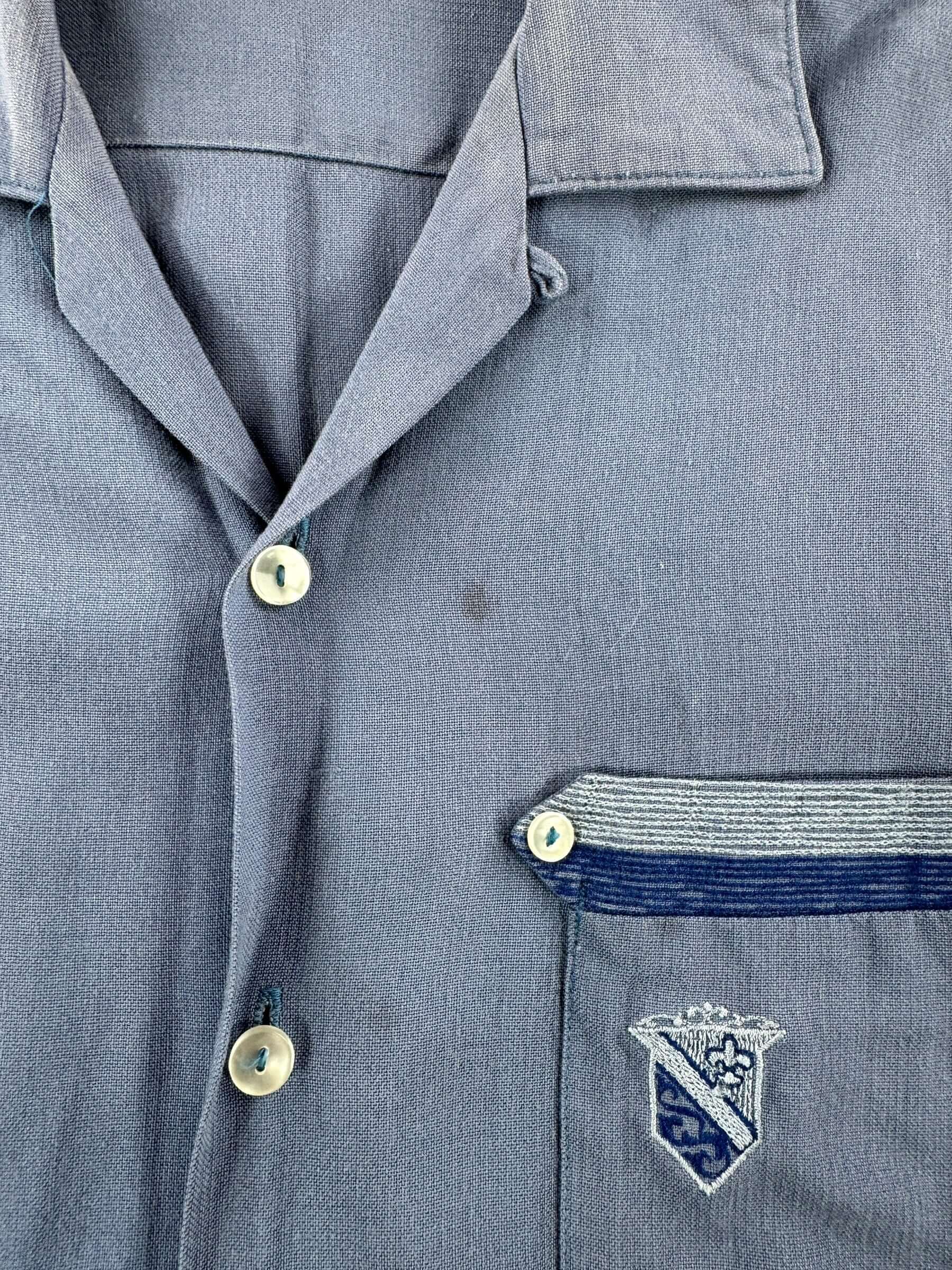 Stain on Vintage Davinci Long Sleeve Gabardine Loop Collar Shirt SZ M