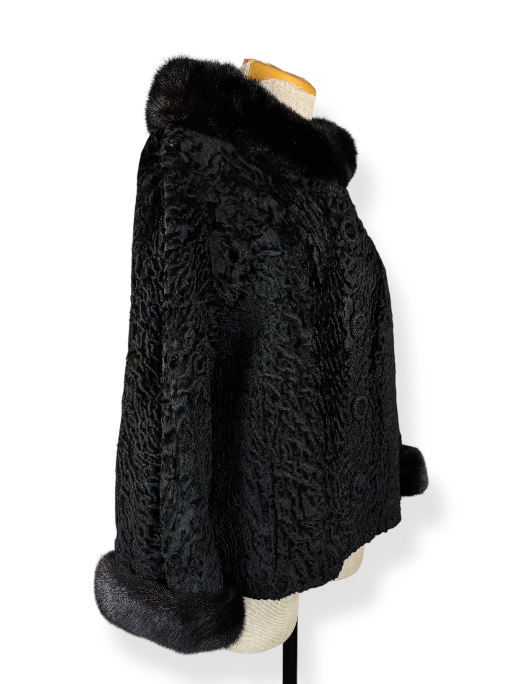 Side view of 1960s Kermend Cropped Lam's Fur and Mink Coat L