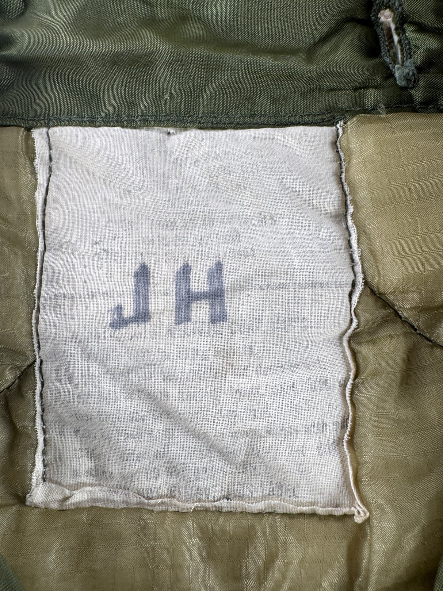 Label on Vintage Vietnam Military Liner SZ L
