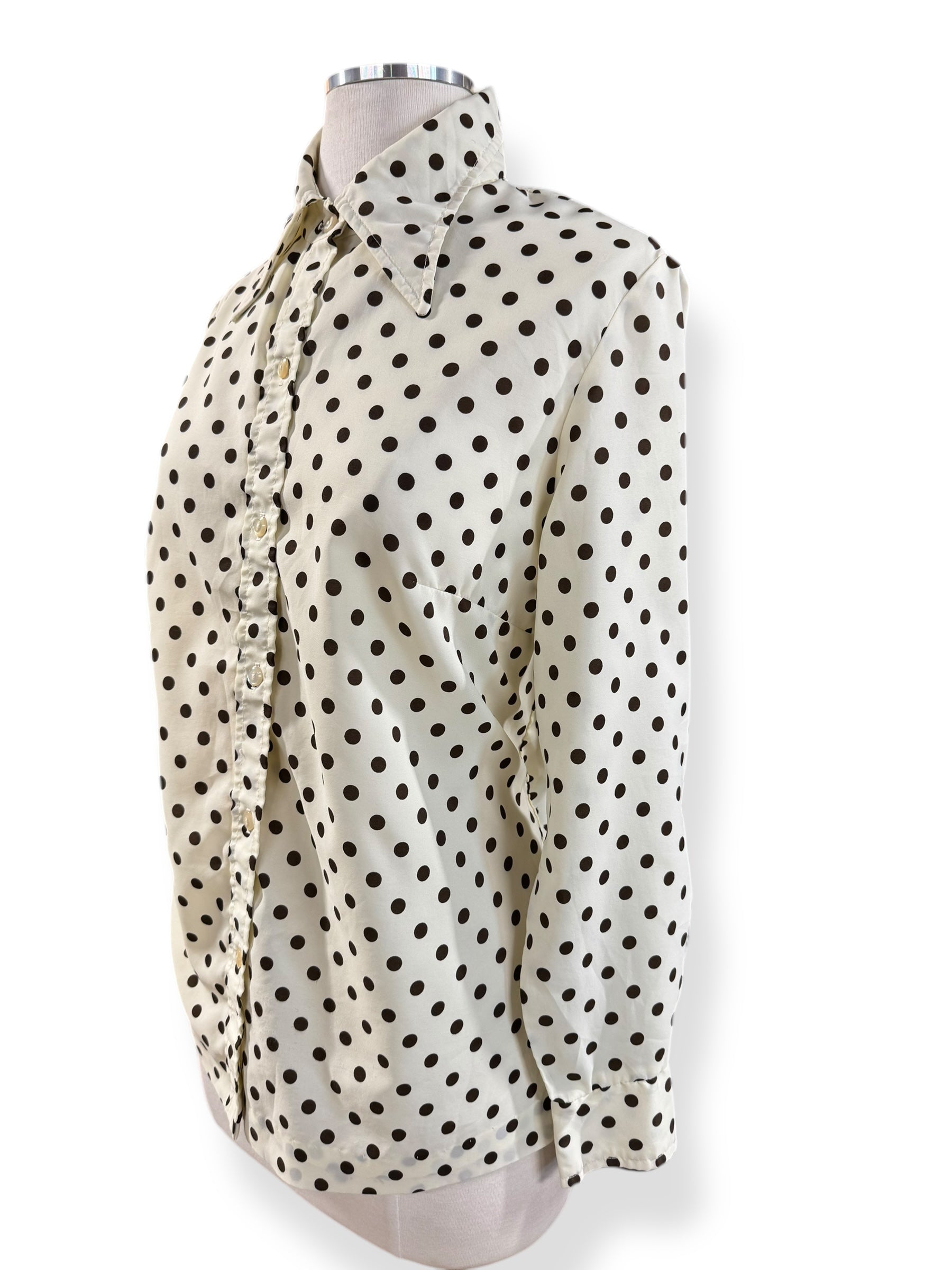 Side view of 1970s Alex Coleman Polka Dot Button Up M