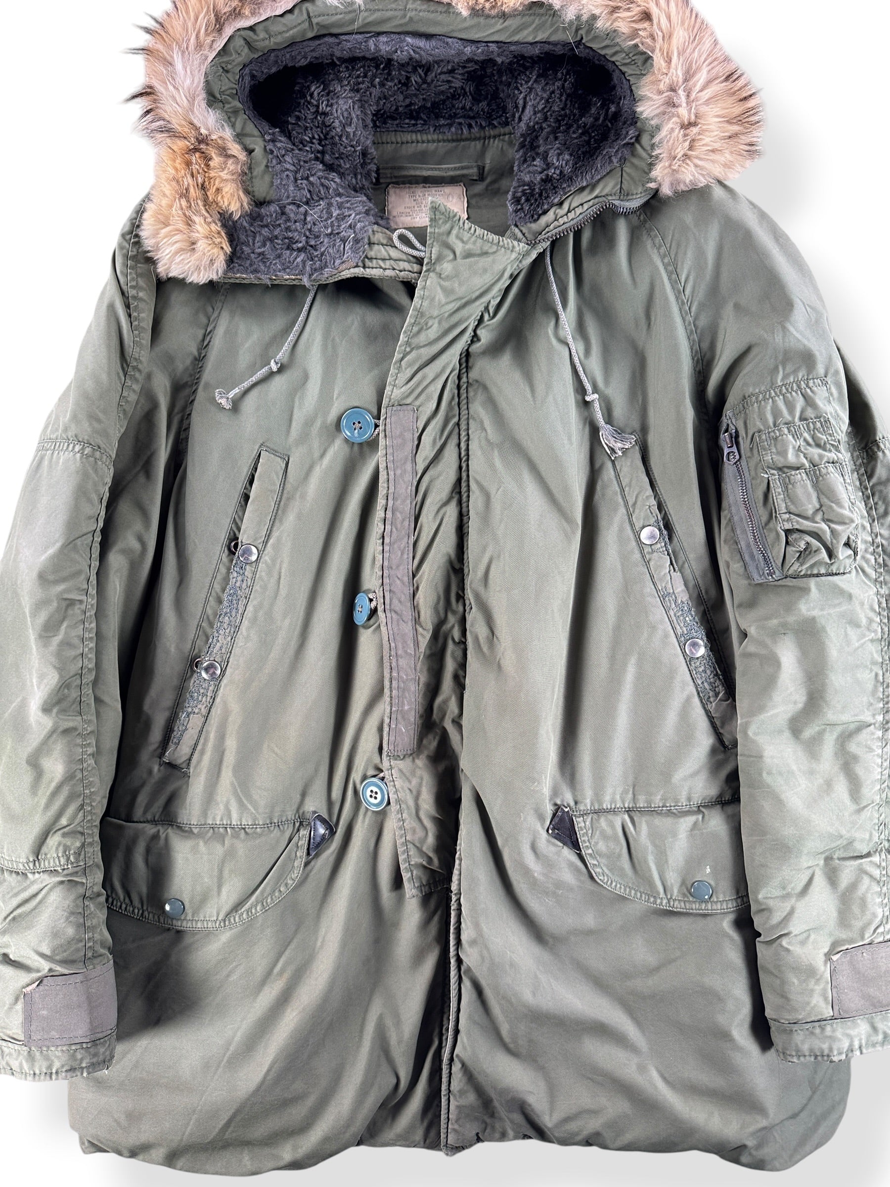 Front Close Up of Vintage Repaired N-3B Parka SZ L