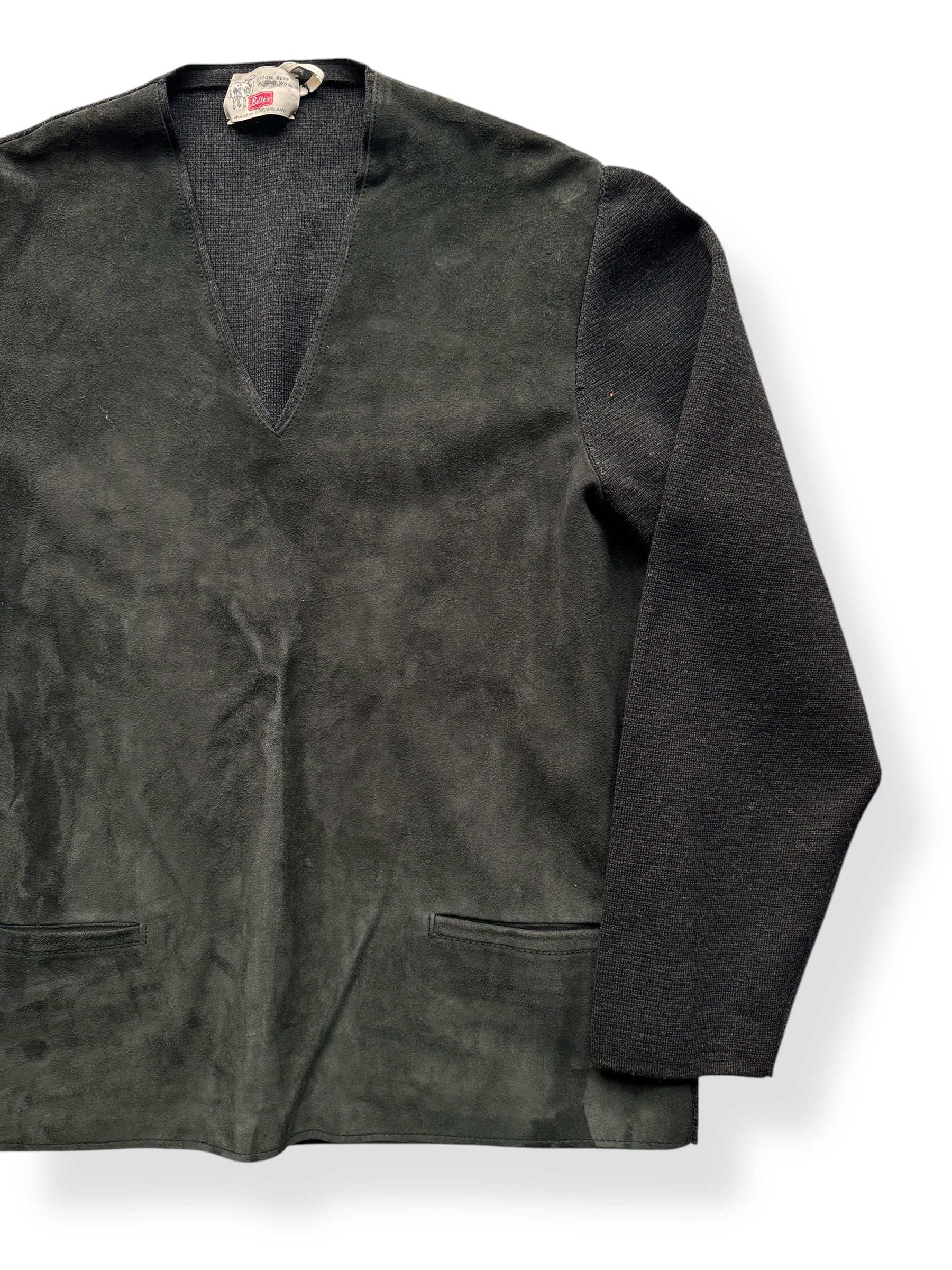 Front Left of Vintage Beltex Merino Wool/Suede Pullover SZ L