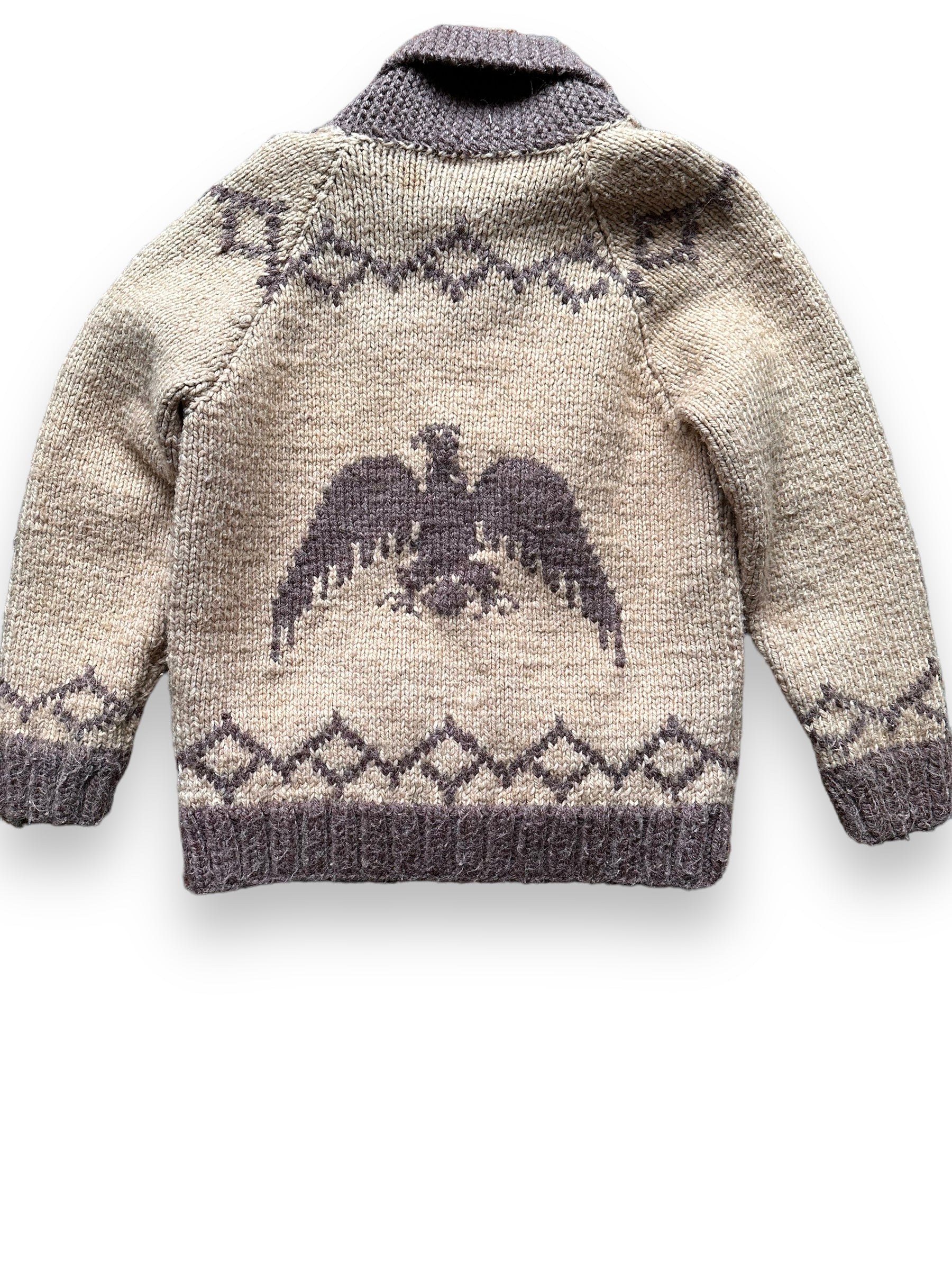 Rear Graphic Detail on Vintage Eagle Cowichan Sweater SZ M | Vintage Cowichan Sweaters Seattle | Barn Owl Vintage Seattle
