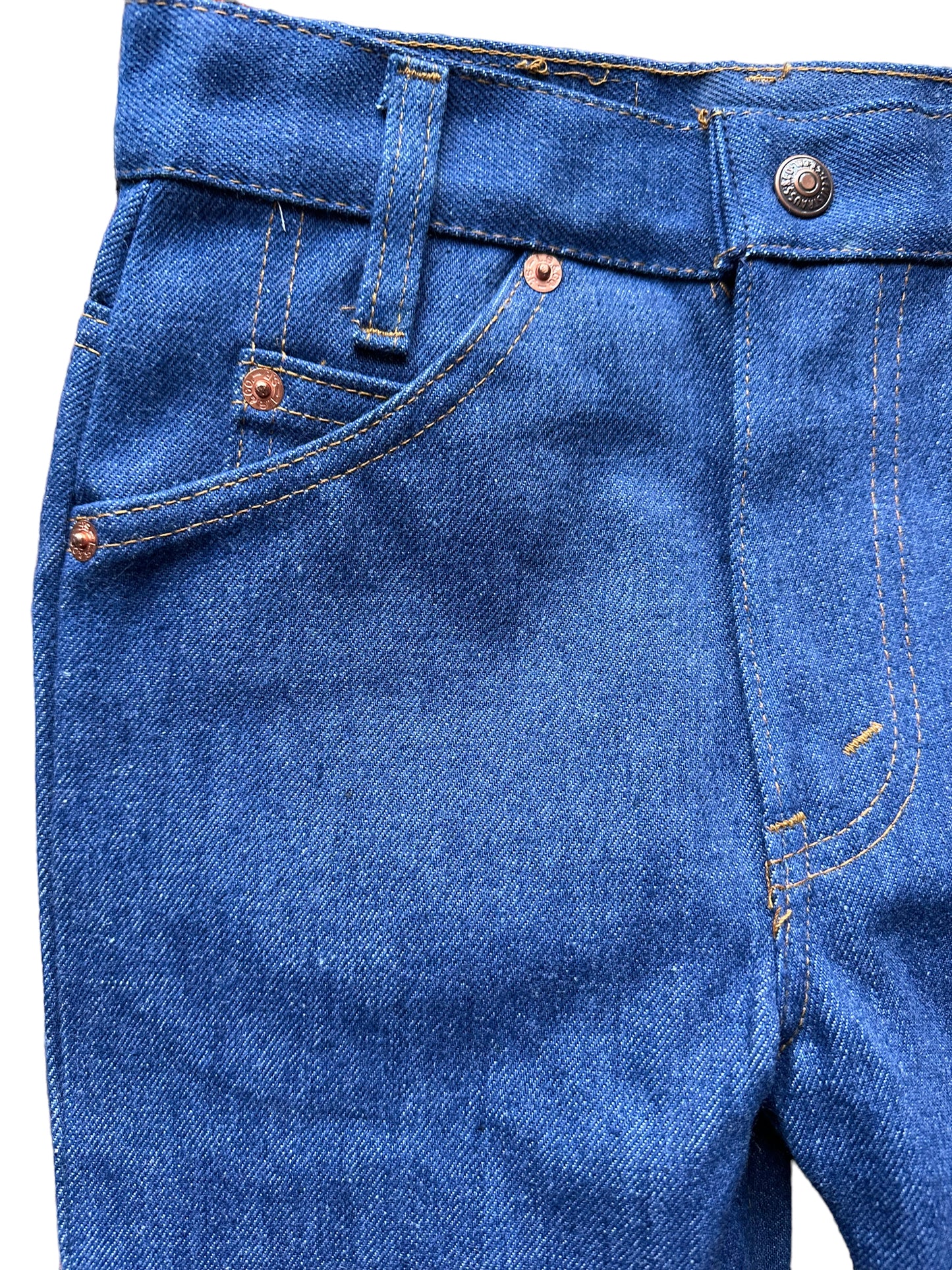 Front right pocket view of Vintage Deadstock Saddleman Boot Cut Jeans 24x23 | Seattle Kid's Vintage | Barn Owl Deadstock Levi's