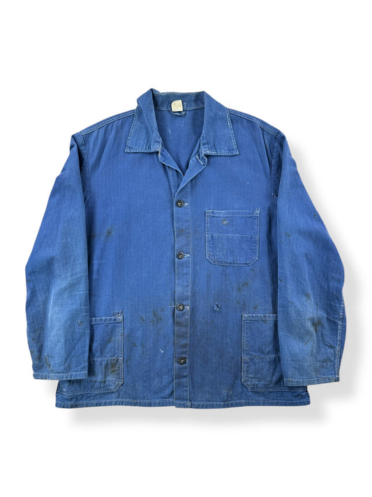 Front of Vintage Well Loved HBT French Chore Coat SZ L