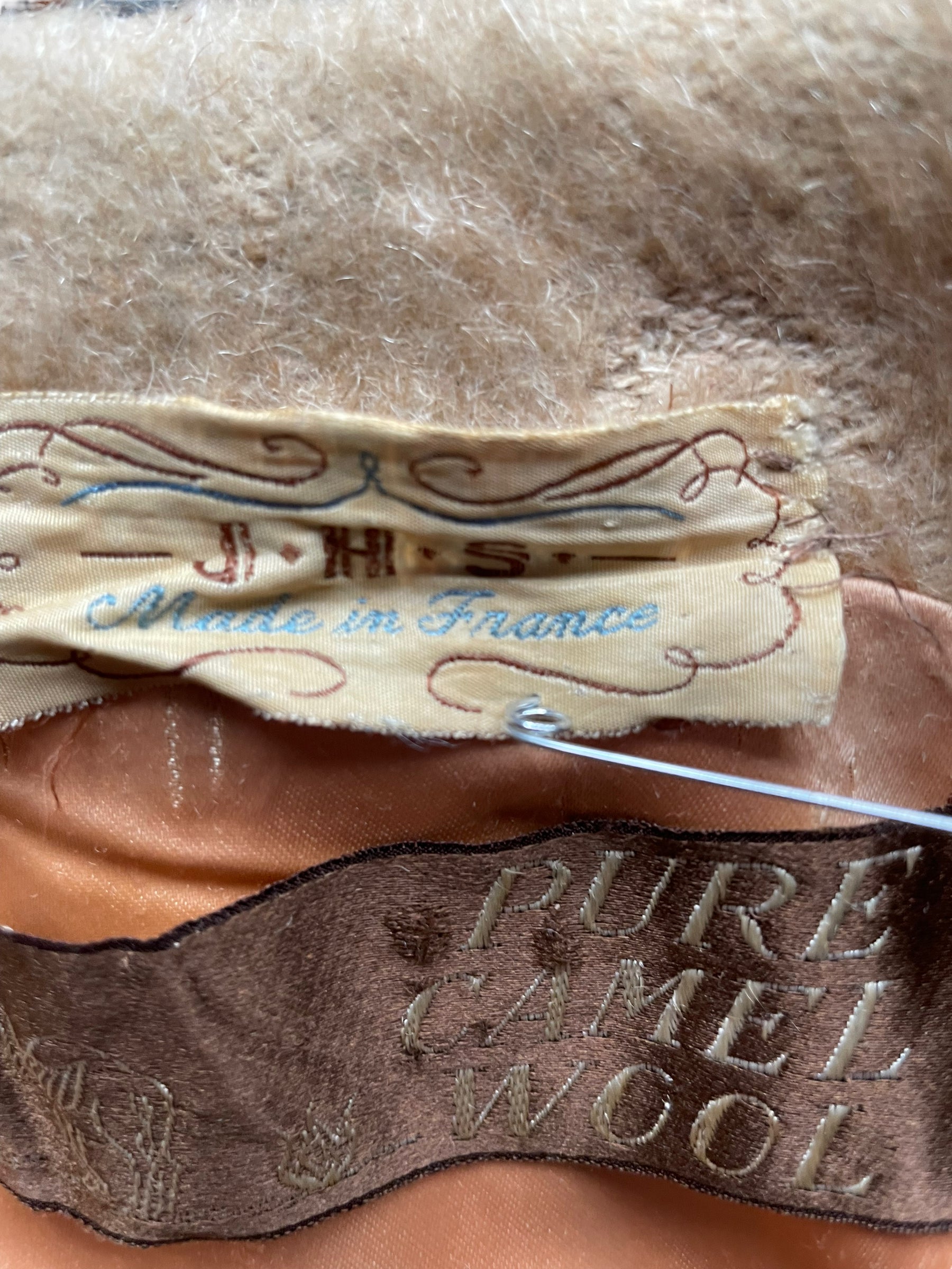 Tag view of Vintage 1940s J.H.S Camel Wool Mohair Coat | Seattle True Vintage | Barn Owl Vintage Coats