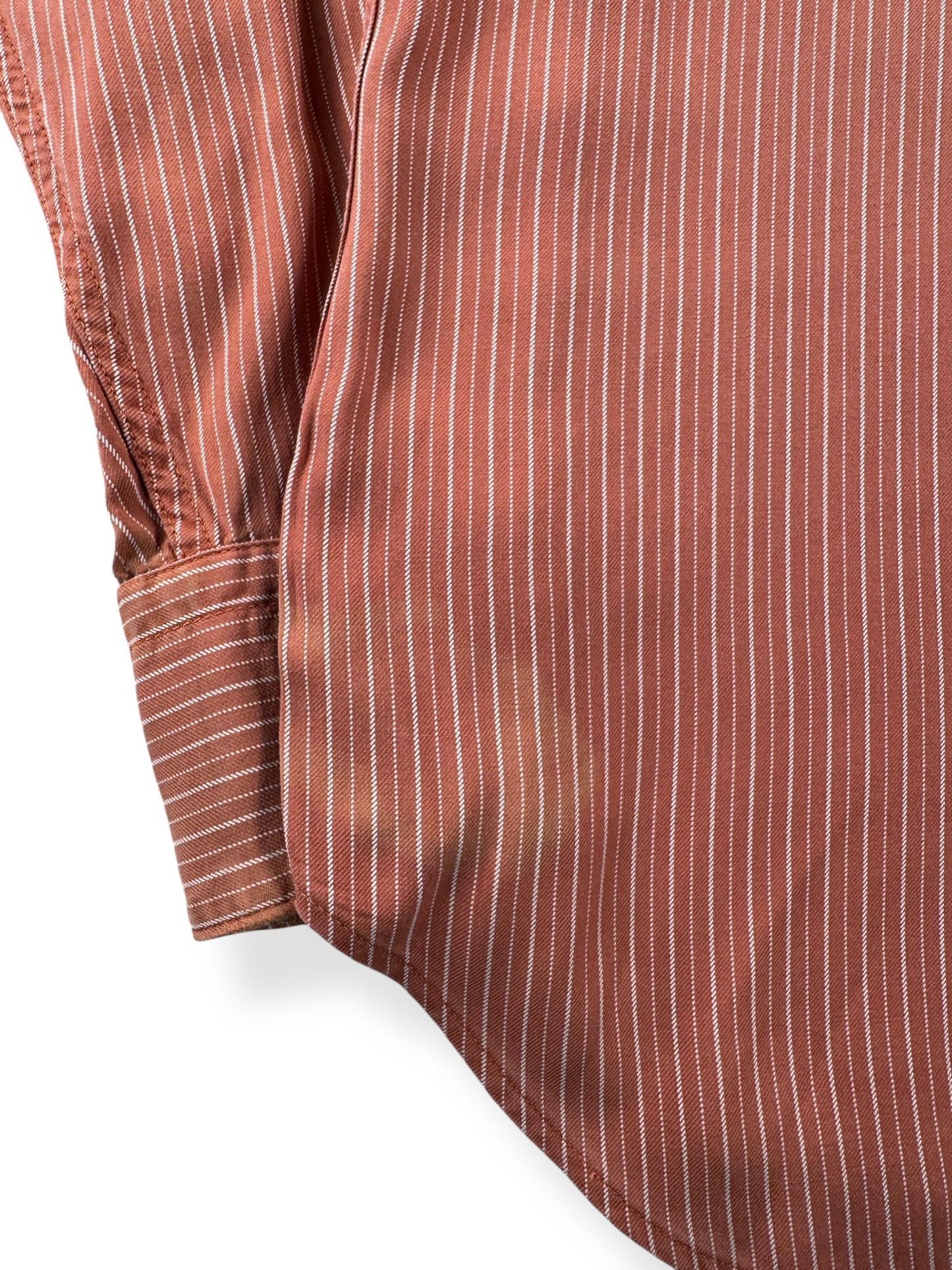 Stain on Vintage Panhandle Slim Gabardine Striped Pearl Snap SZ M