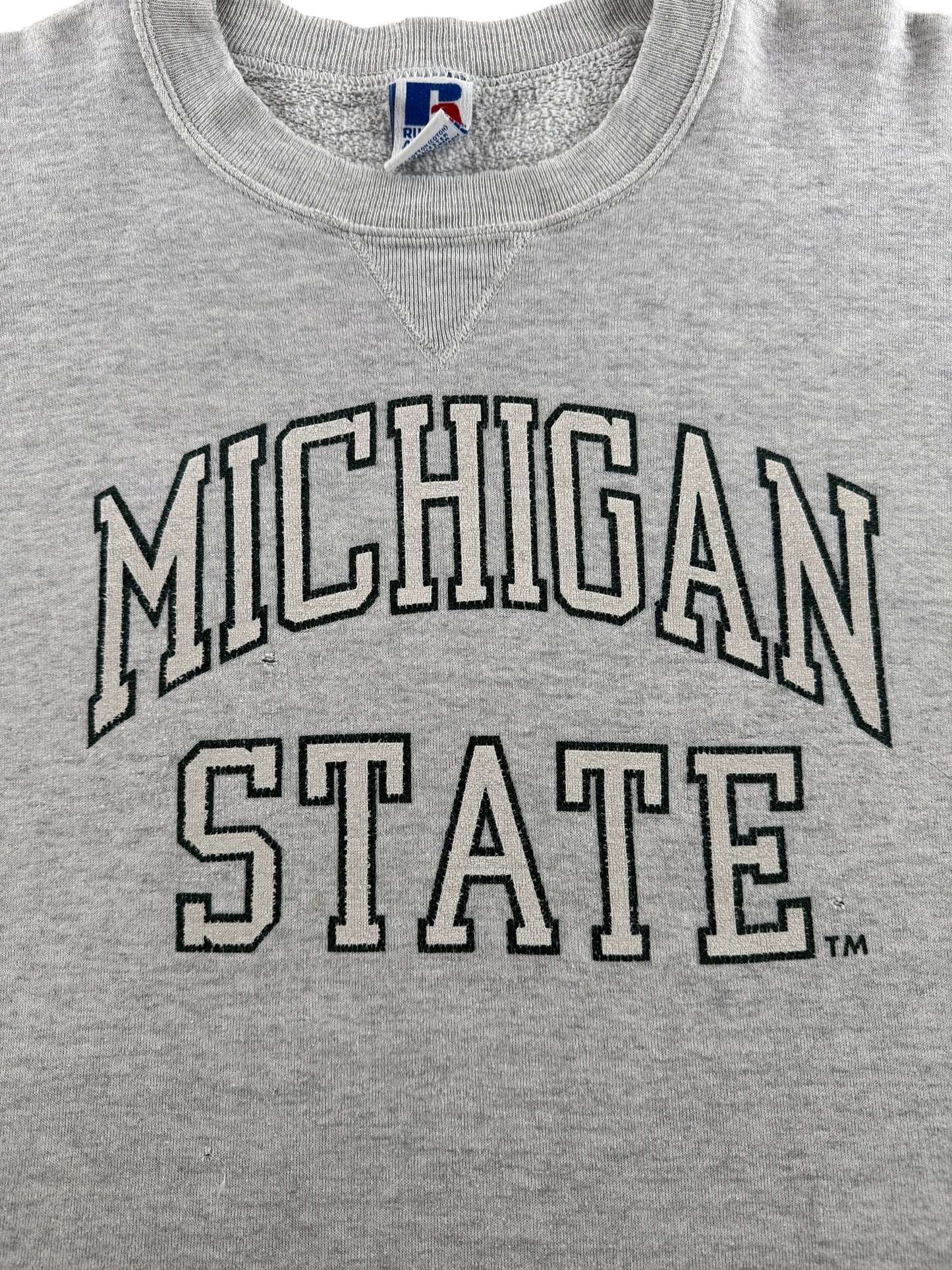 Graphic of Vintage Thrashed Michigan State Crewneck SZ XXL (Fits L)