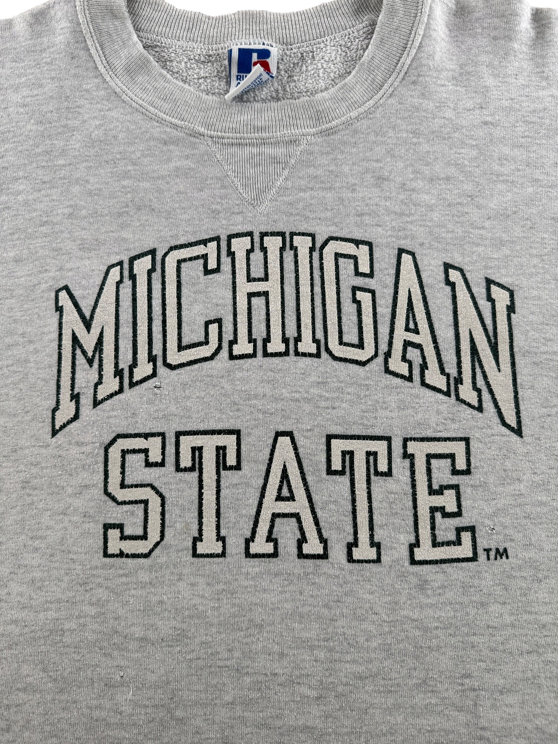 Graphic of Vintage Thrashed Michigan State Crewneck SZ XXL (Fits L)