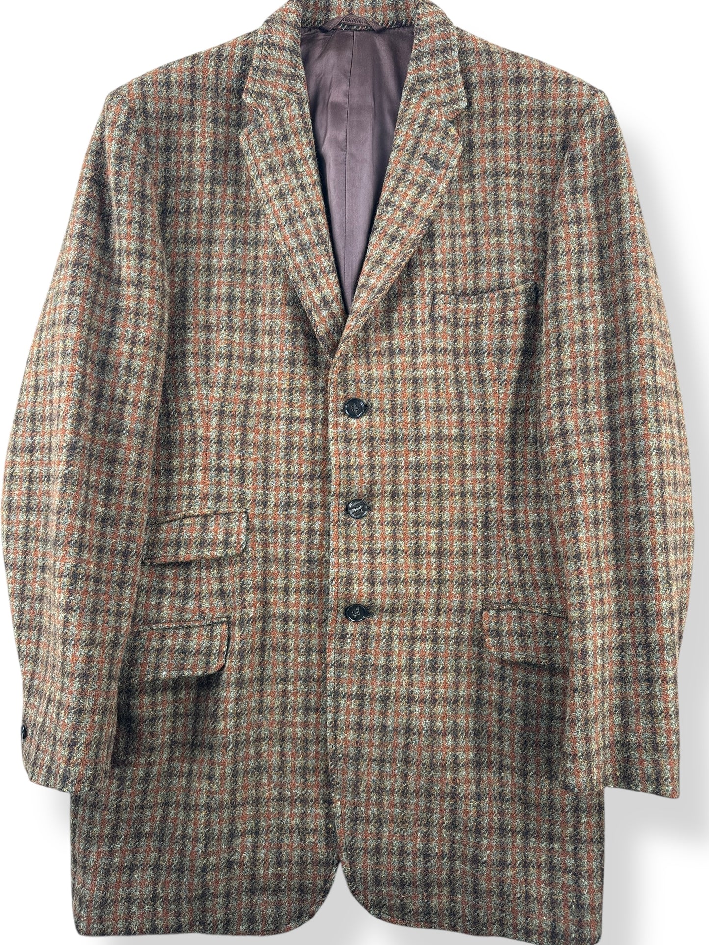 Front Close Up of Vintage Harris Tweed 1970 Burton Tailored Jacket SZ M