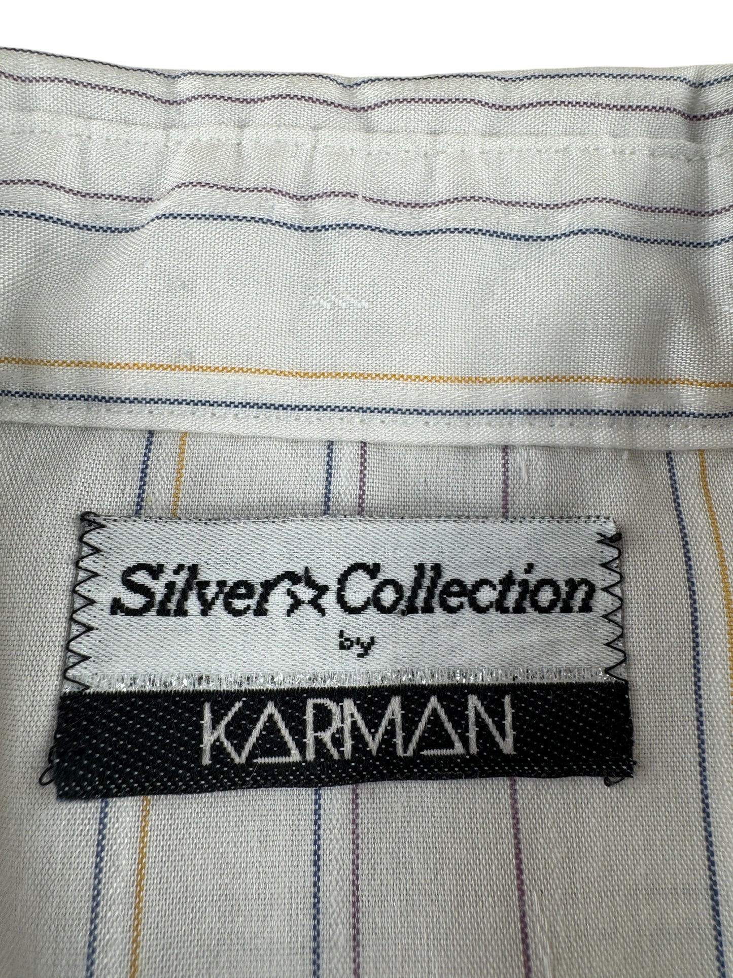 Label on Vintage Karman Silver Collection Pearl Snap Shirt SZ L