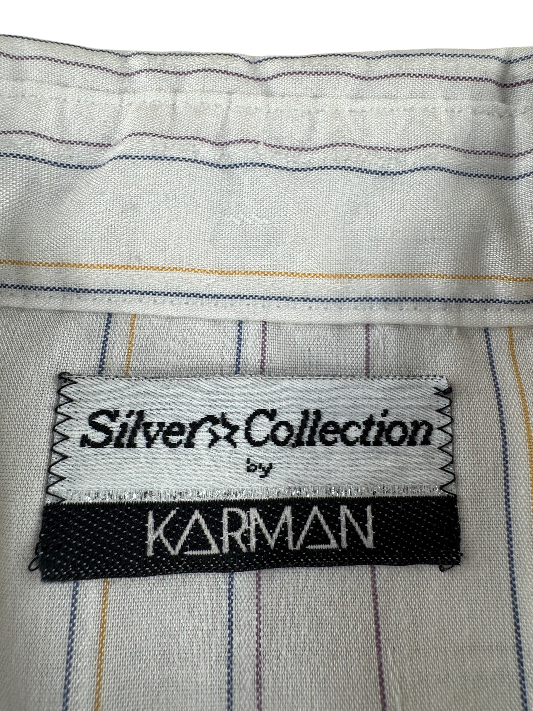 Label on Vintage Karman Silver Collection Pearl Snap Shirt SZ L
