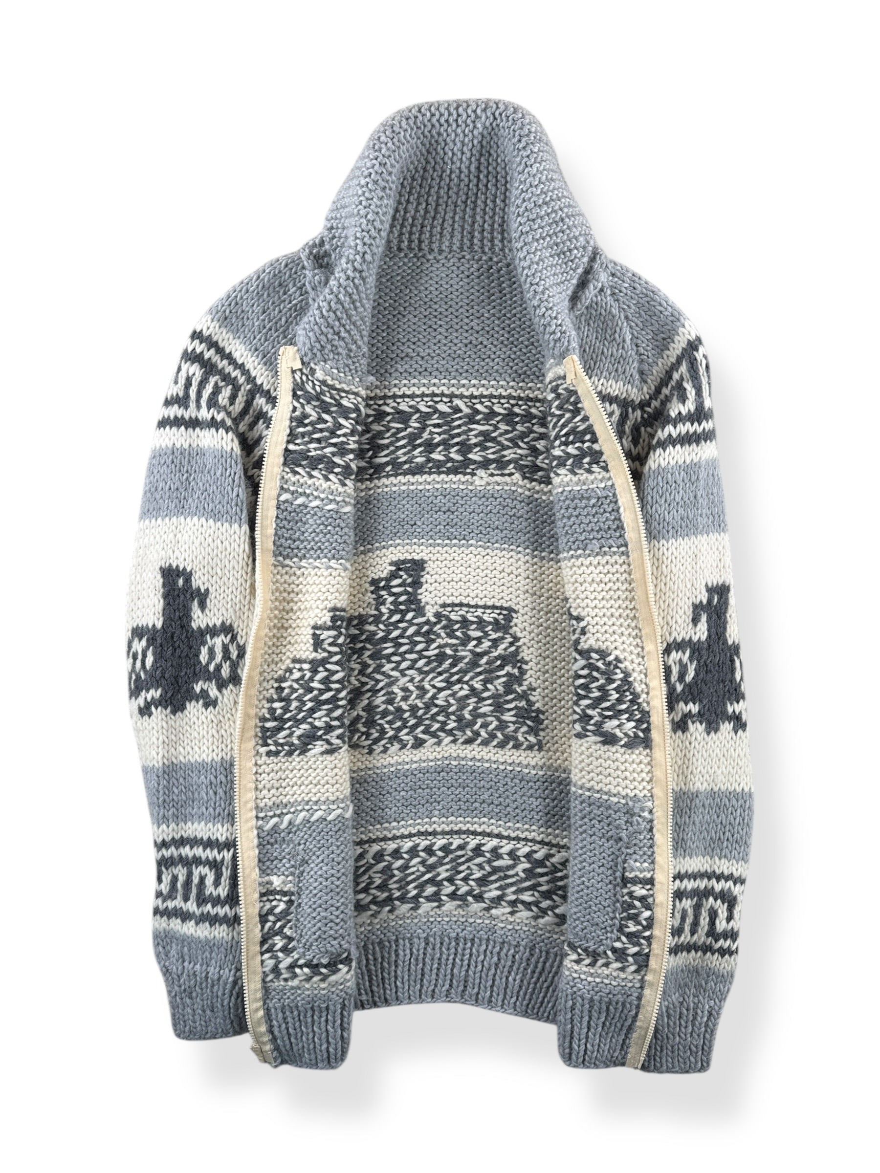 Inside of Vintage Soft Thunderbird Cowichan Style Sweater SZ S
