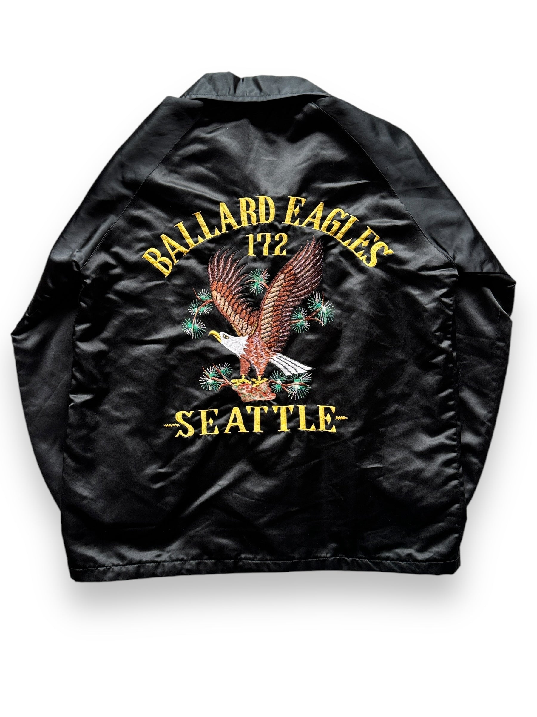 back of Vintage Ballard Eagles Satin Coaches Jacket SZ L