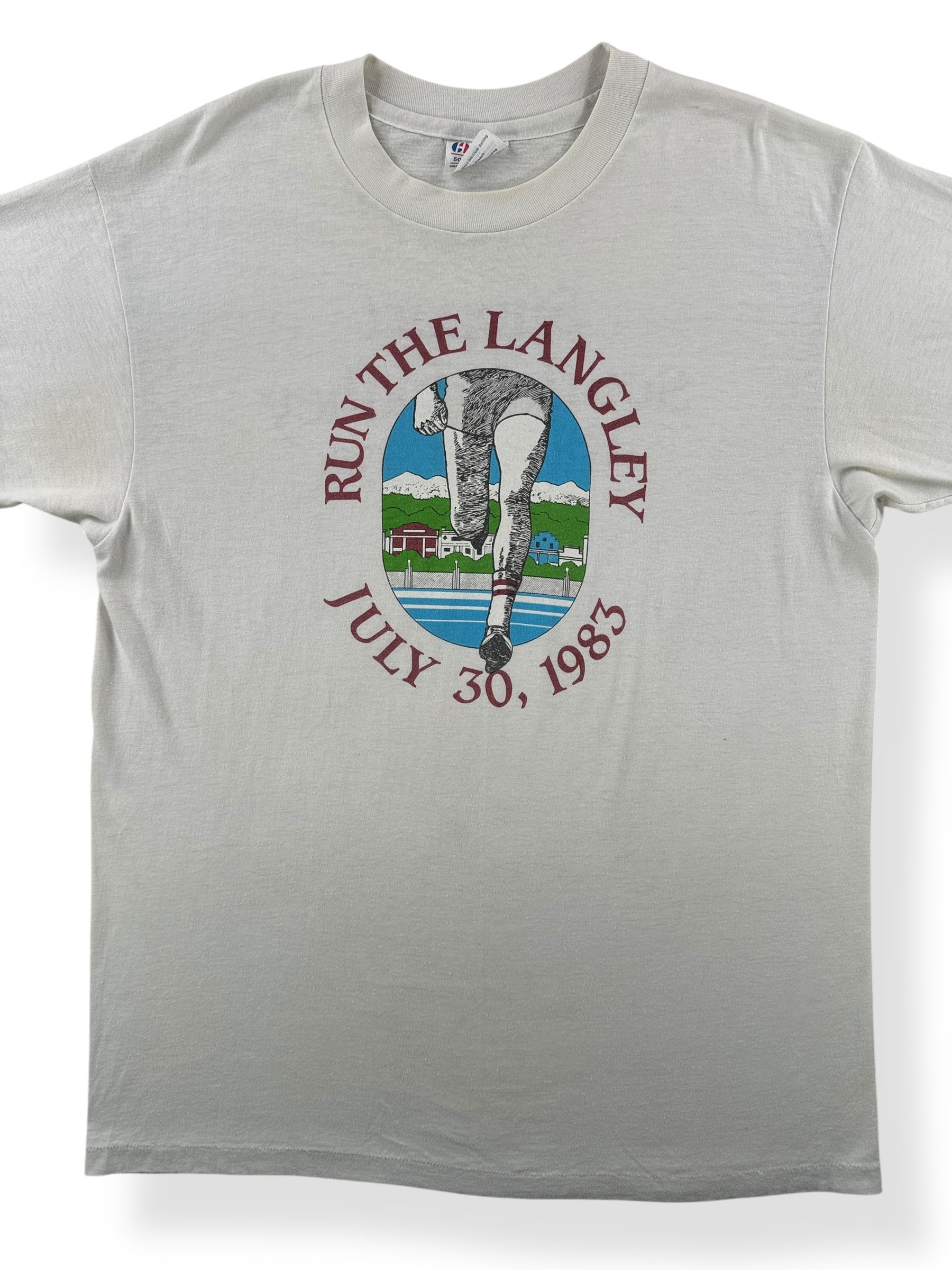 Front Close Up of Vintage Langley Run Tee SZ L