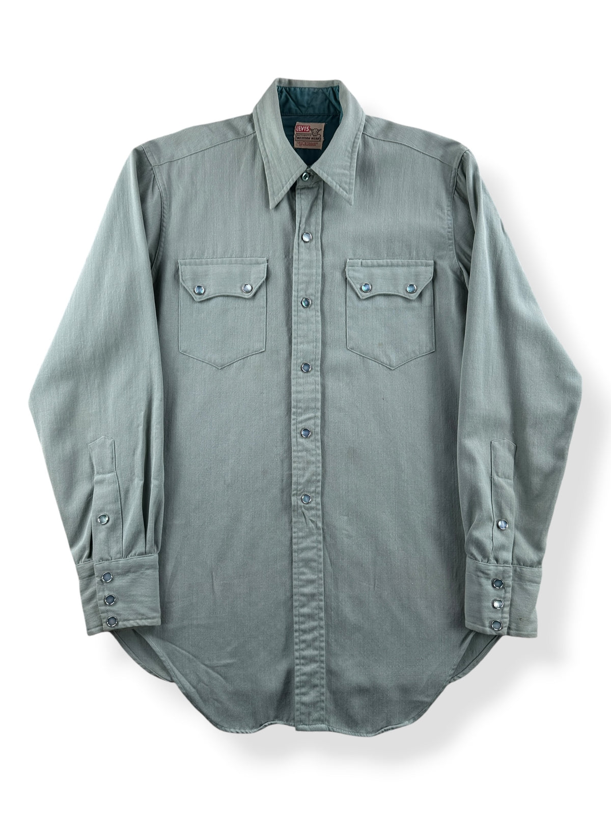 Front of Vintage Green Levi's Short Horn Gabardine Shirt SZ S