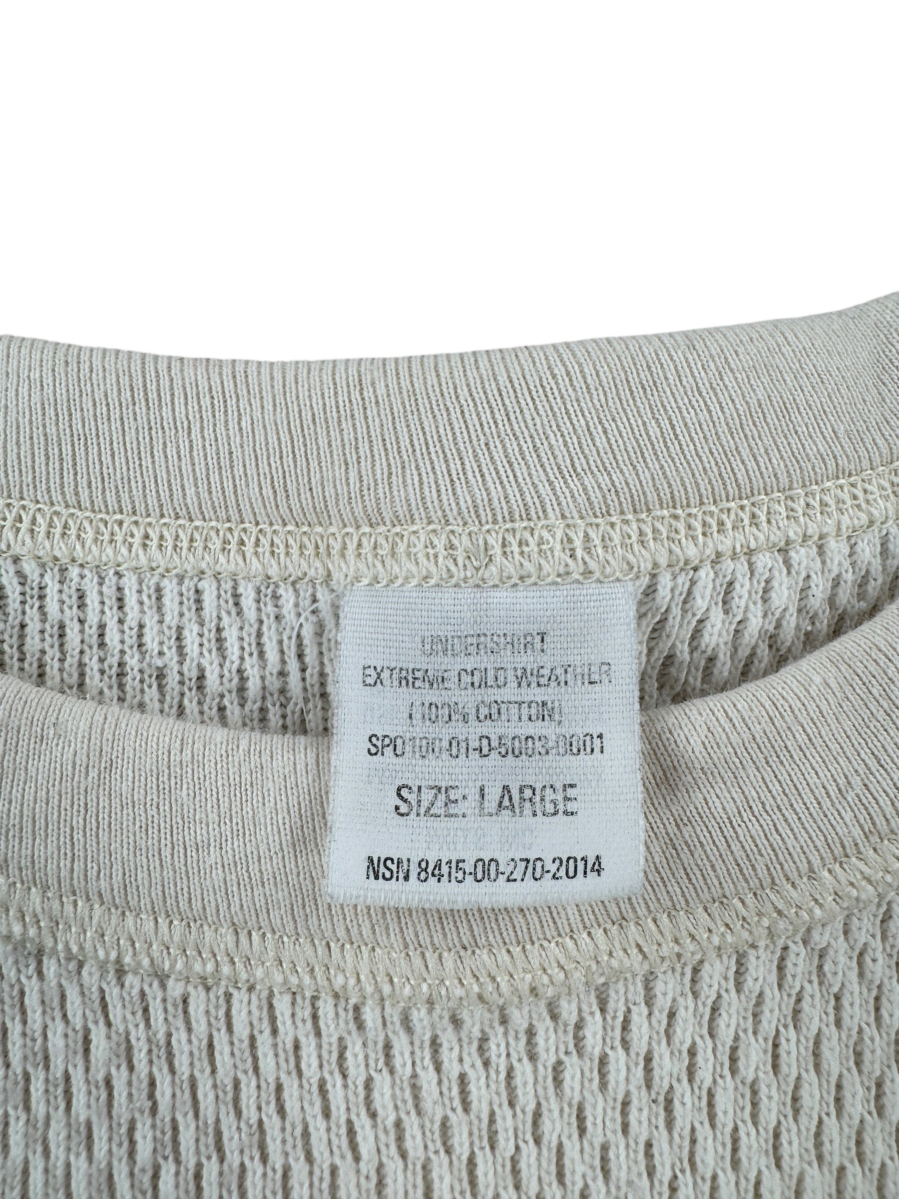 Tag on Vintage 100% Cotton Extreme Cold Weather Undershirt SZ L