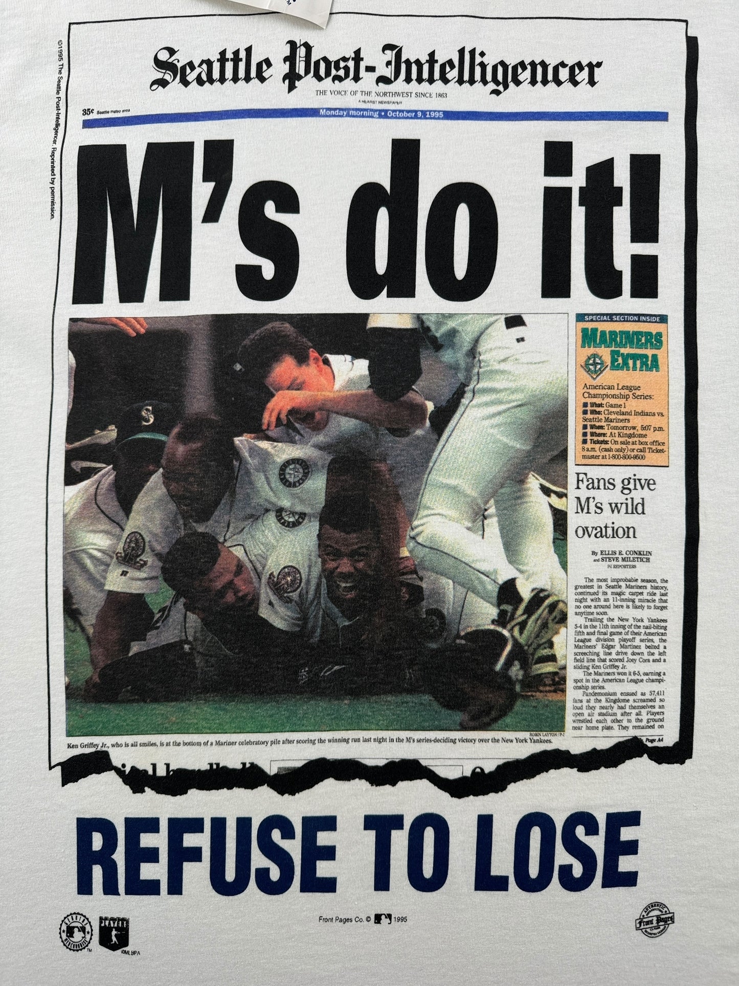 Graphic of Vintage NOS 1995 M's Do It Refuse to Lose Seattle Mariners Tee SZ L
