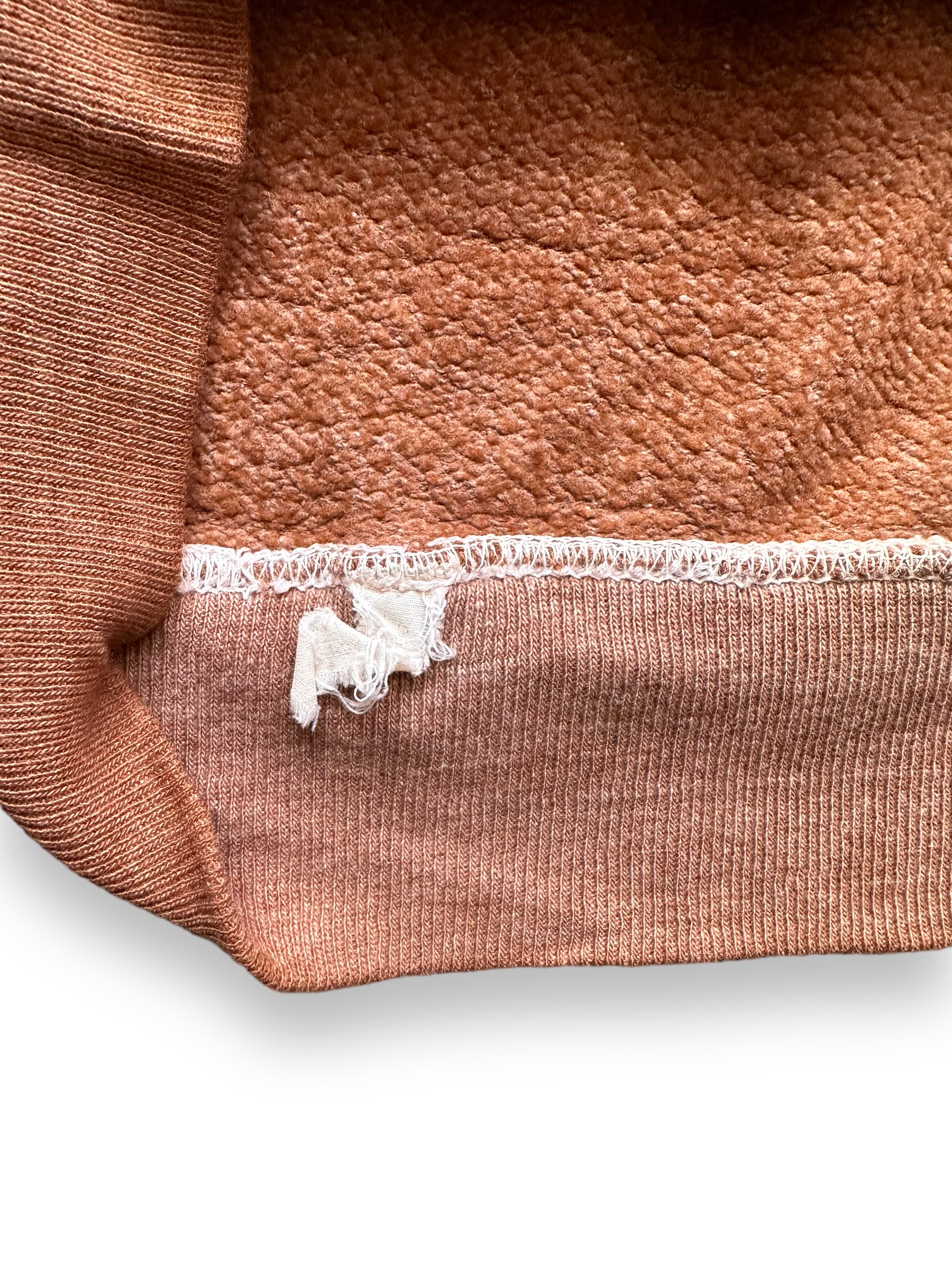 Obliterated Tag View of Vintage Brown Short Sleeve Crewneck Sweatshirt SZ M | Barn Owl Vintage Clothing | Seattle Vintage Sweatshirts