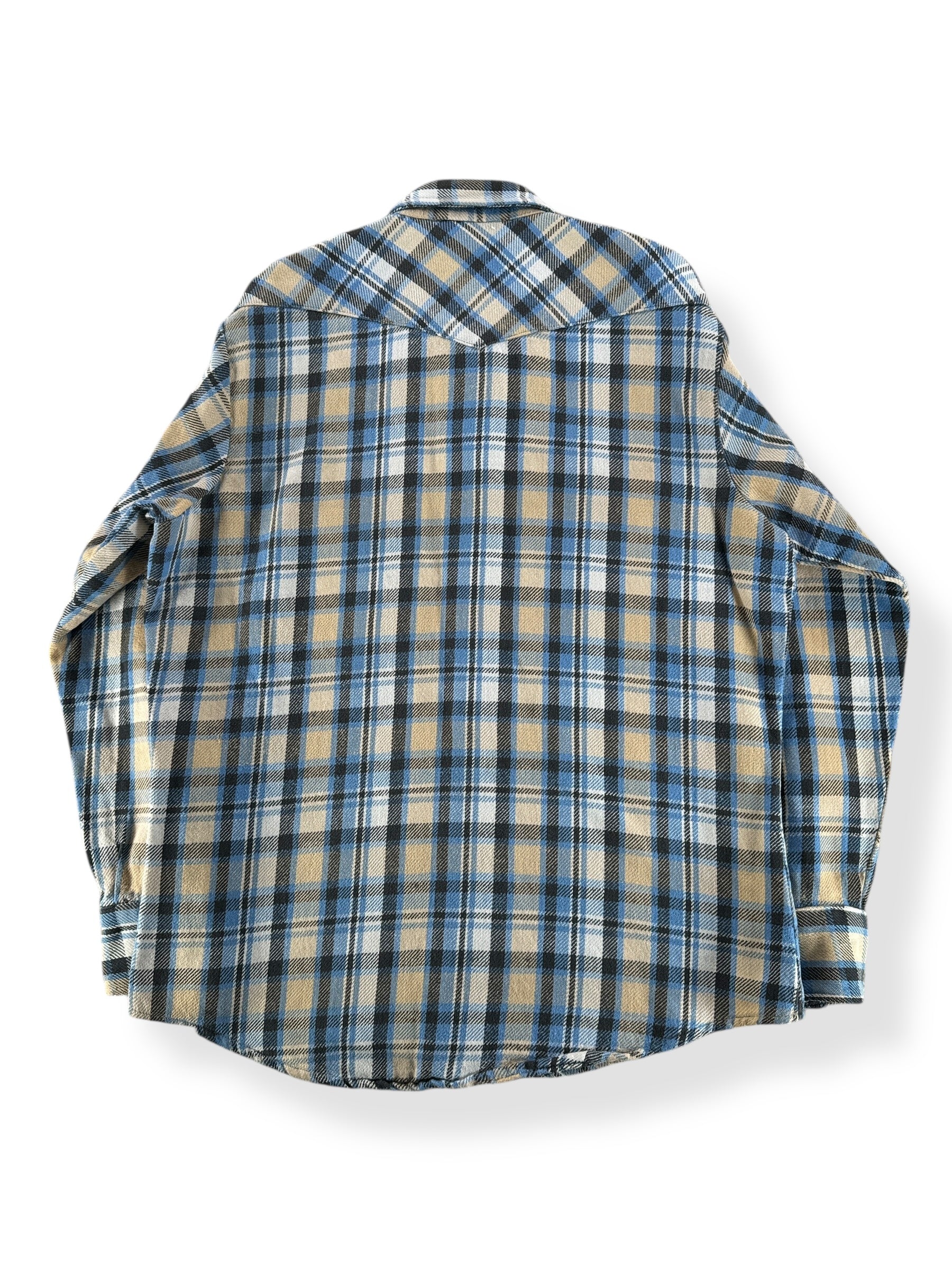 Back of Vintage Blue and Beige Big Mac Cotton Flannel Pearl Snap SZ XL