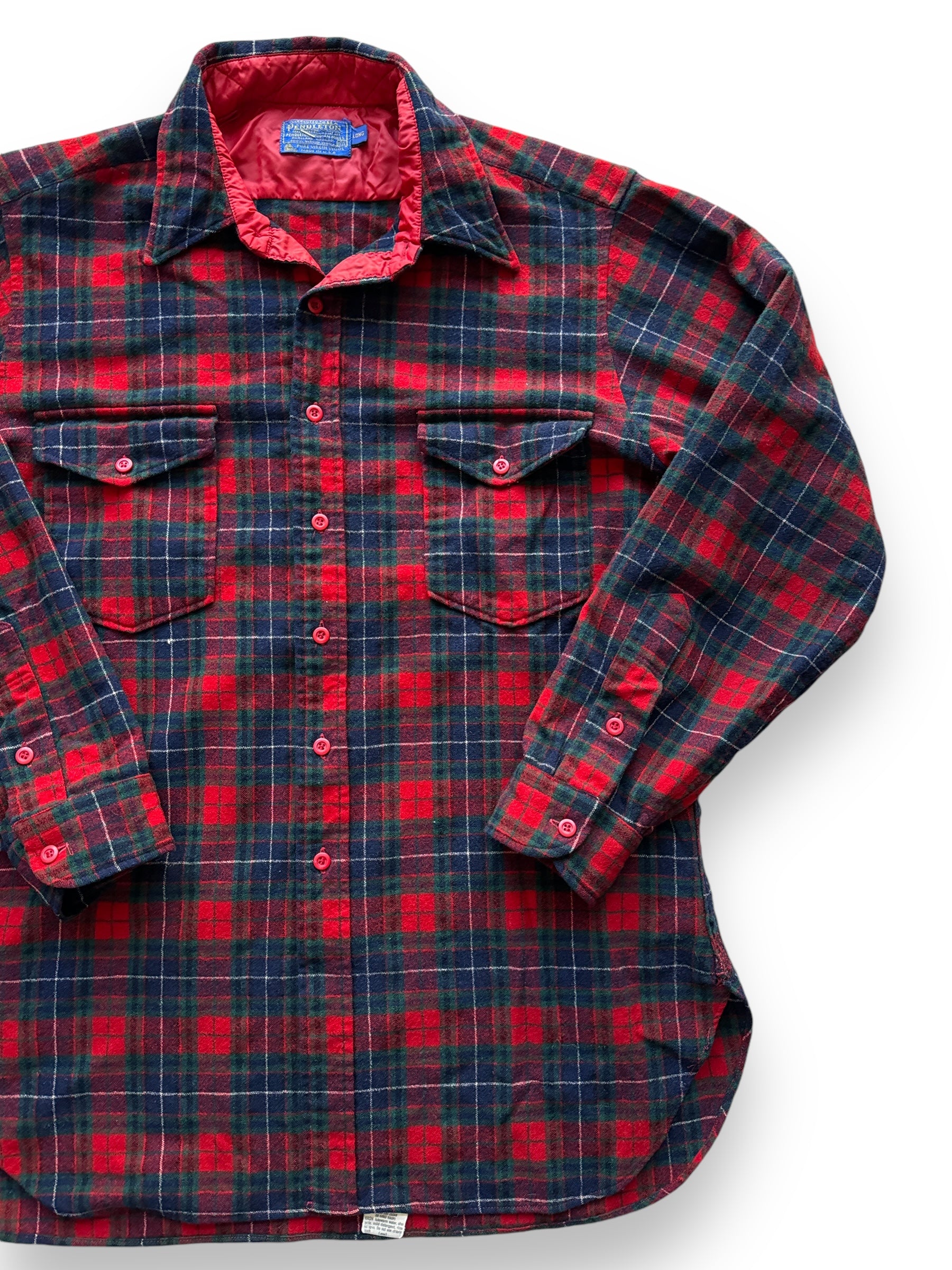 front right of Vintage Pendleton Red/Navy/Green Wool Flannel SZ L