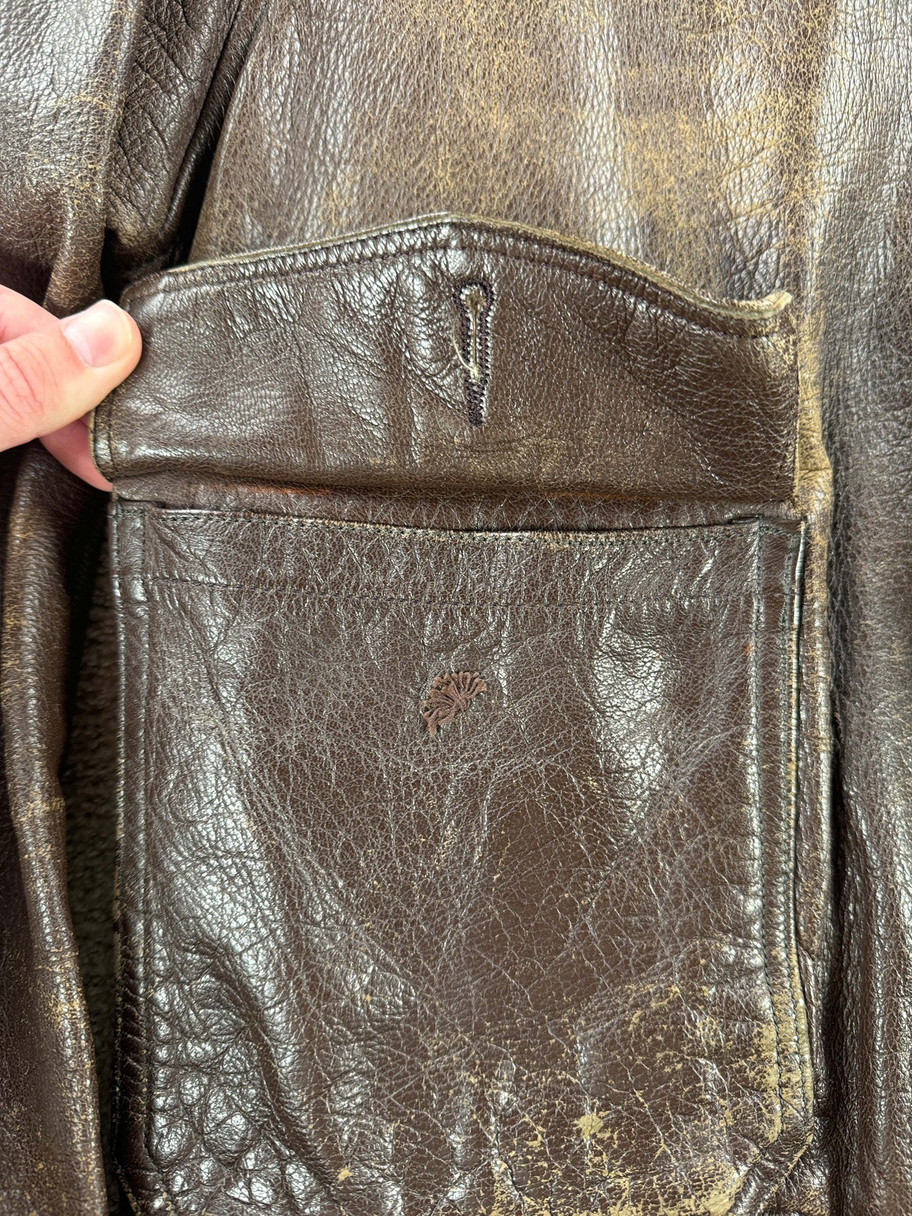 Missing Button on Vintage USN G-1 Leather Jacket SZ L