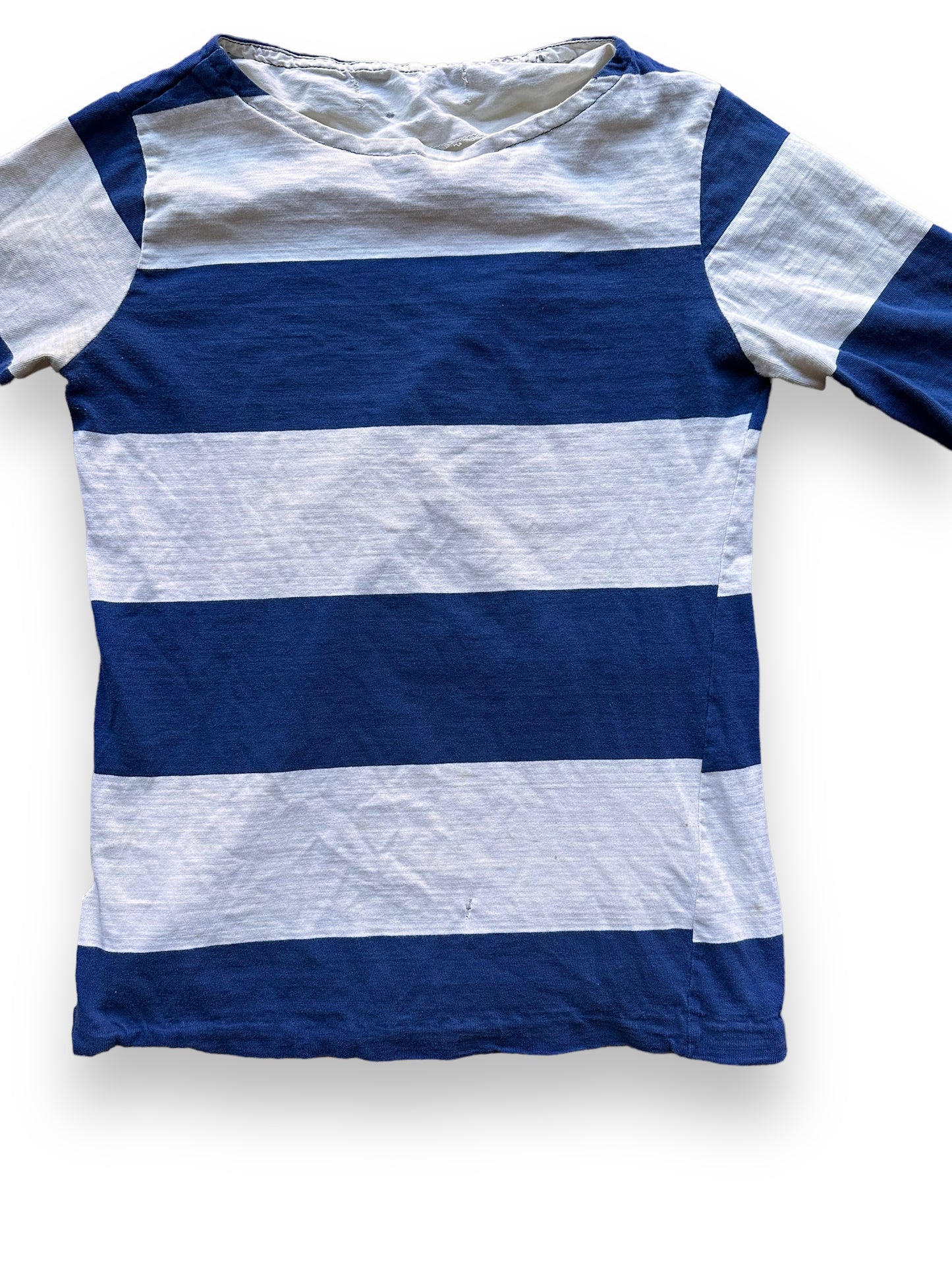 Front Detail on Vintage Blue Striped Surfer Shirt SZ M | Vintage Striped Shirt Seattle | Barn Owl Vintage Seattle