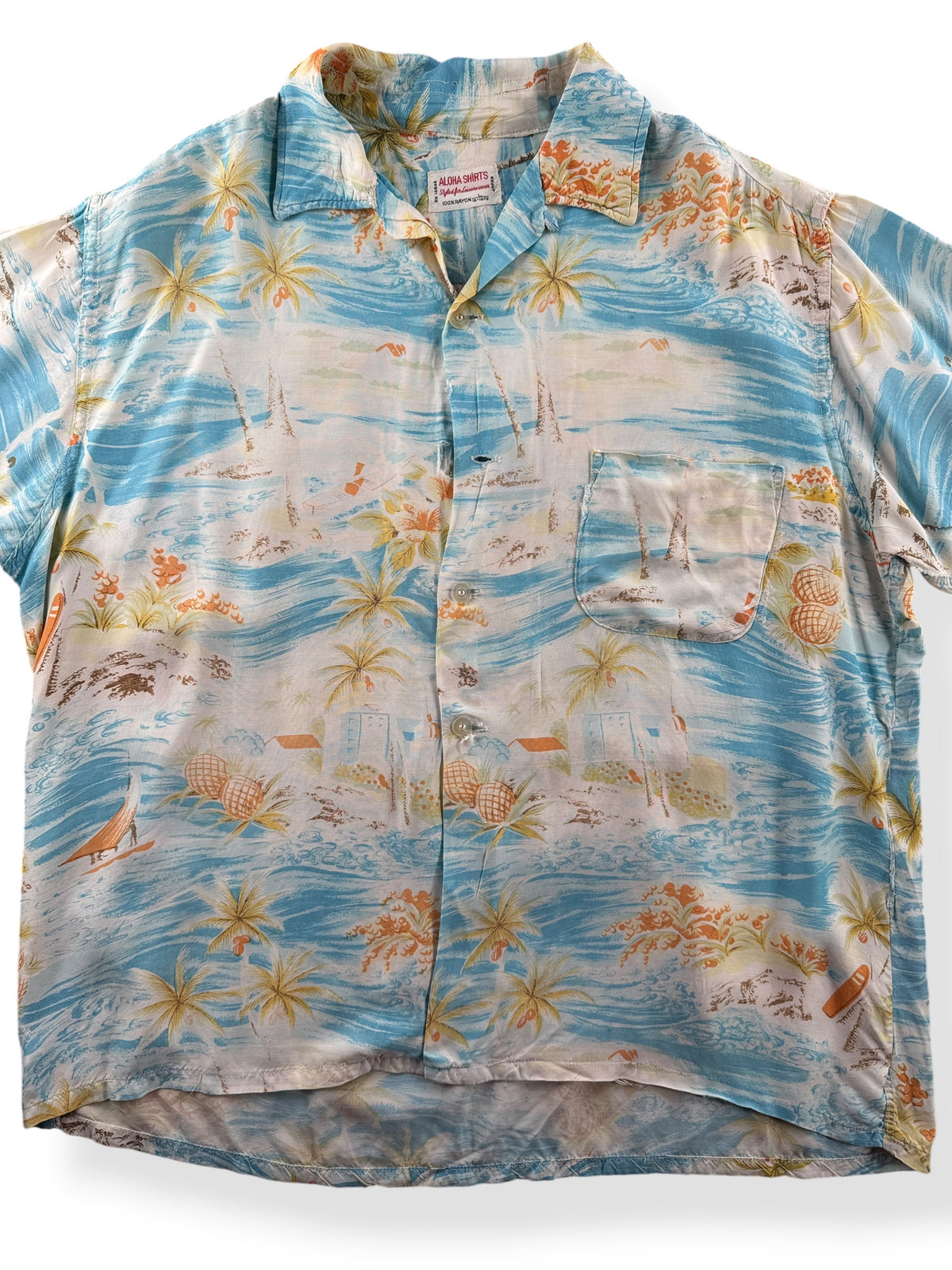 Close-up of Vintage Thrashed Aloha Shirt SZ L - AS IS