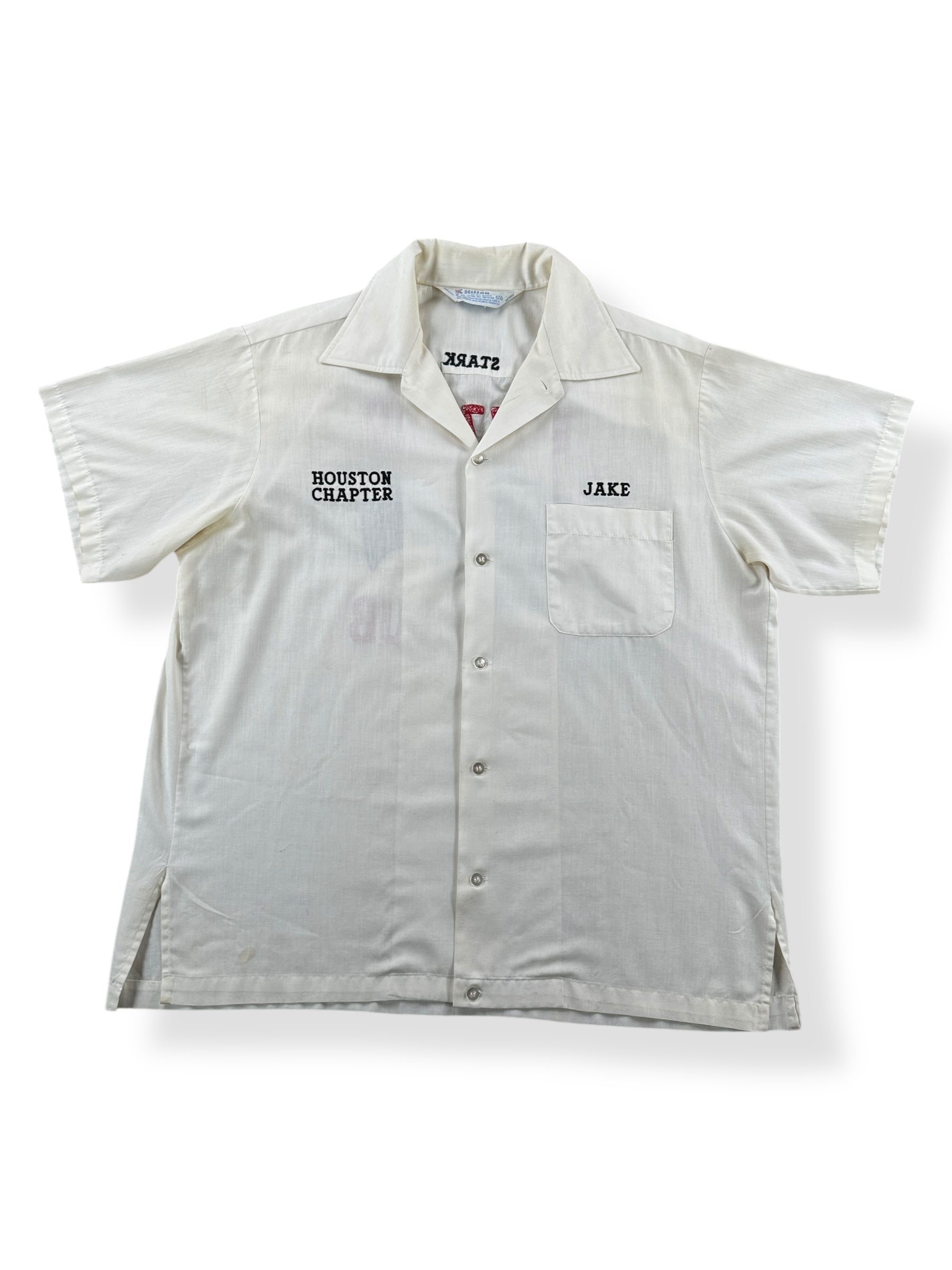 Front of Vintage Hilton Buzzard Club Chainstitched Bowling Shirt SZ L