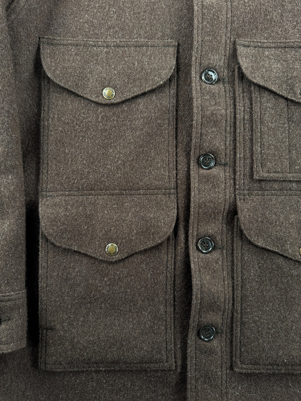 Pockets on Filson Mackinaw Brown Wool Cruiser SZ 38