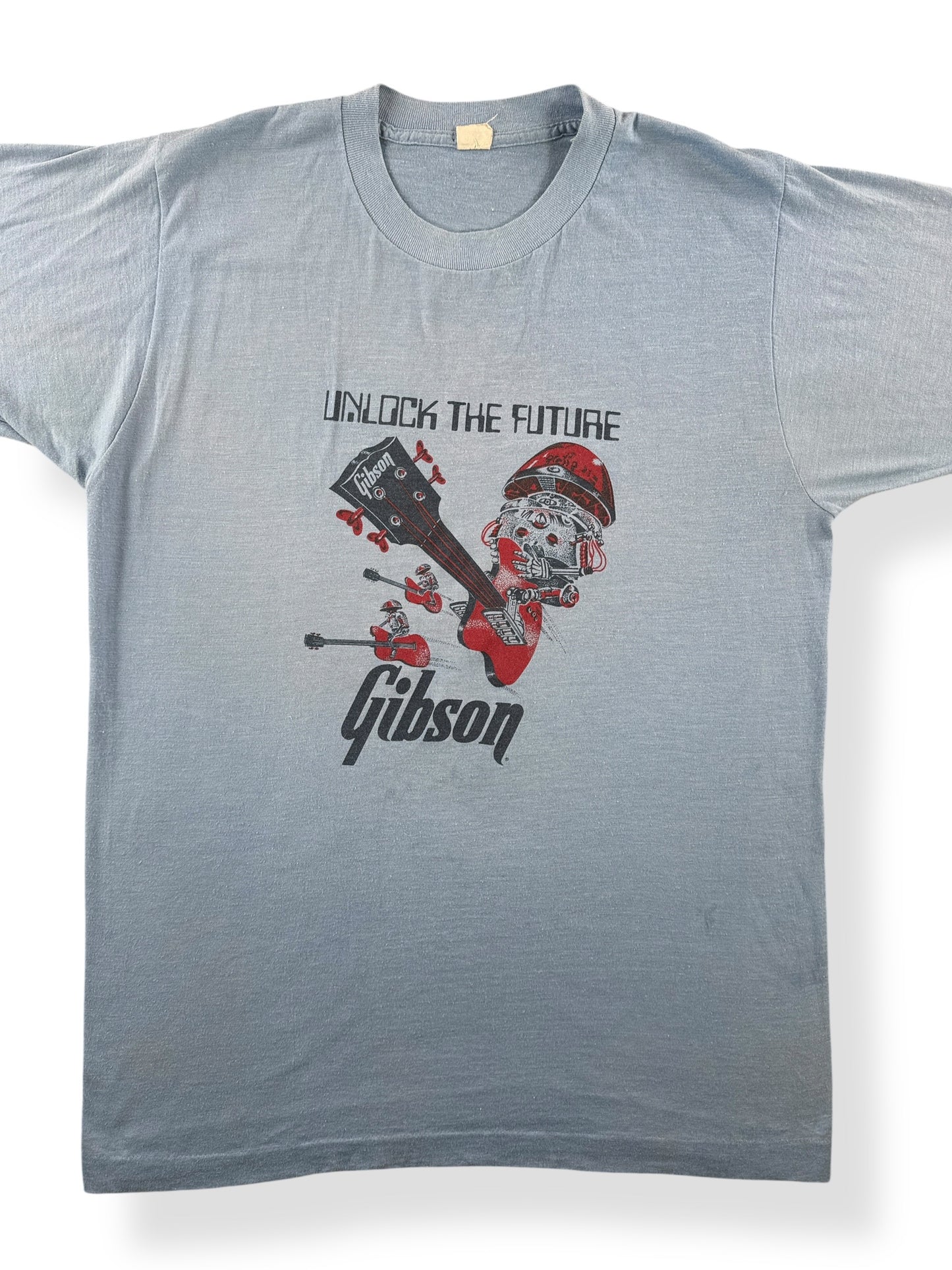 Front Close Up of Vintage Gibson Guitars Unlock The Future Tee SZ L (Fits M)