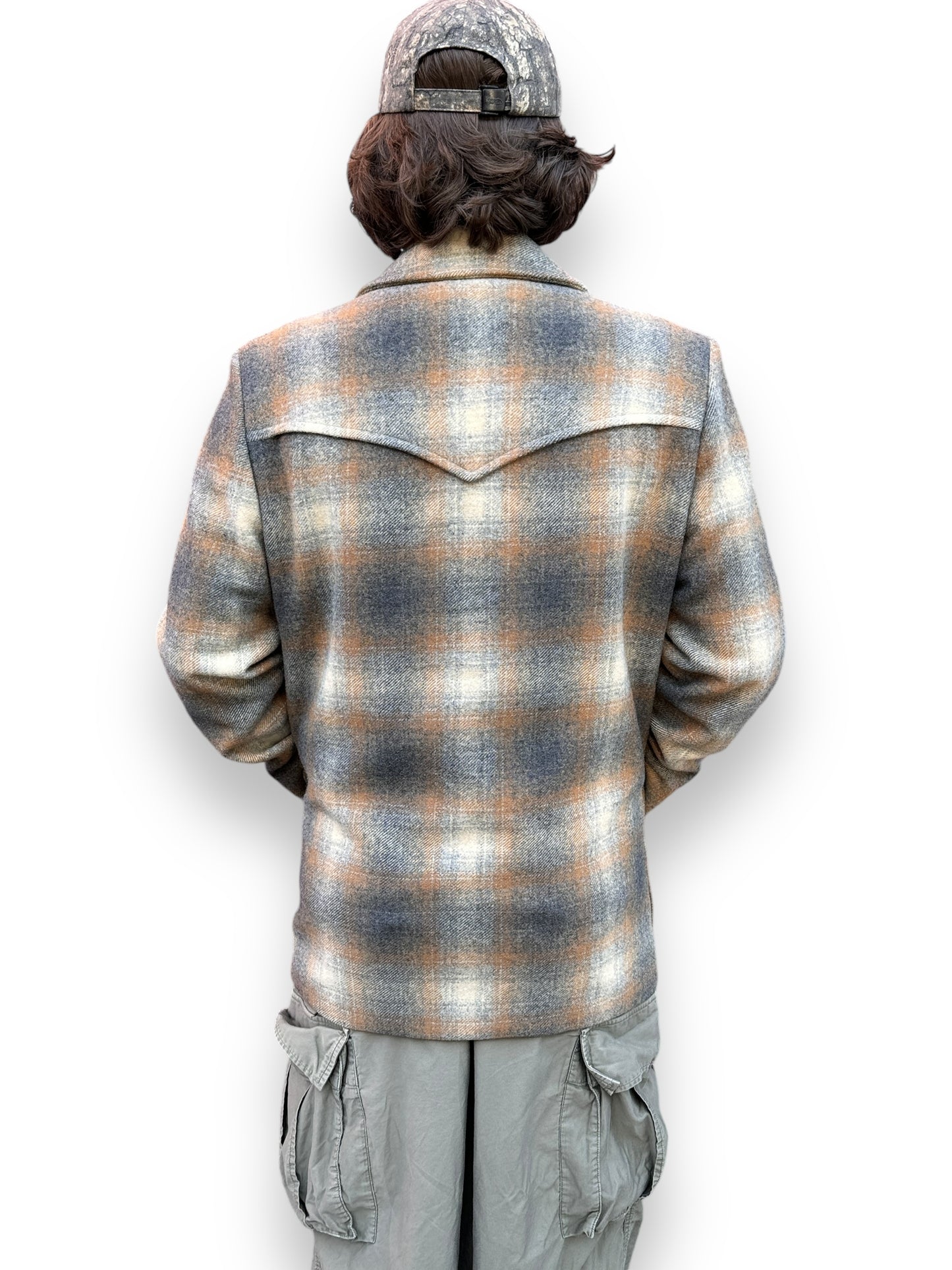 back on body of Vintage Pendleton Shadow Plaid Overcoat SZ 42