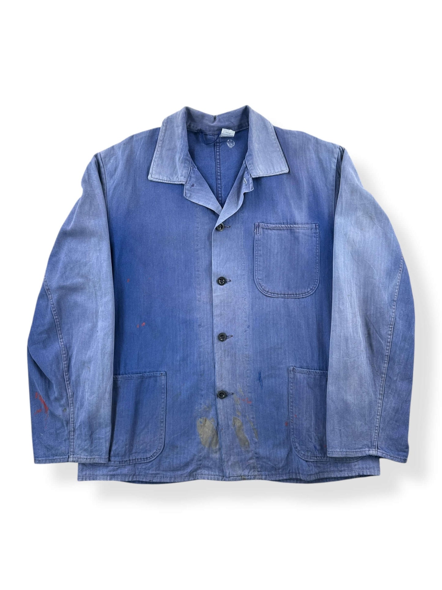 Front of Vintage Perfectly Sunfaded HBT French Chore Coat SZ L