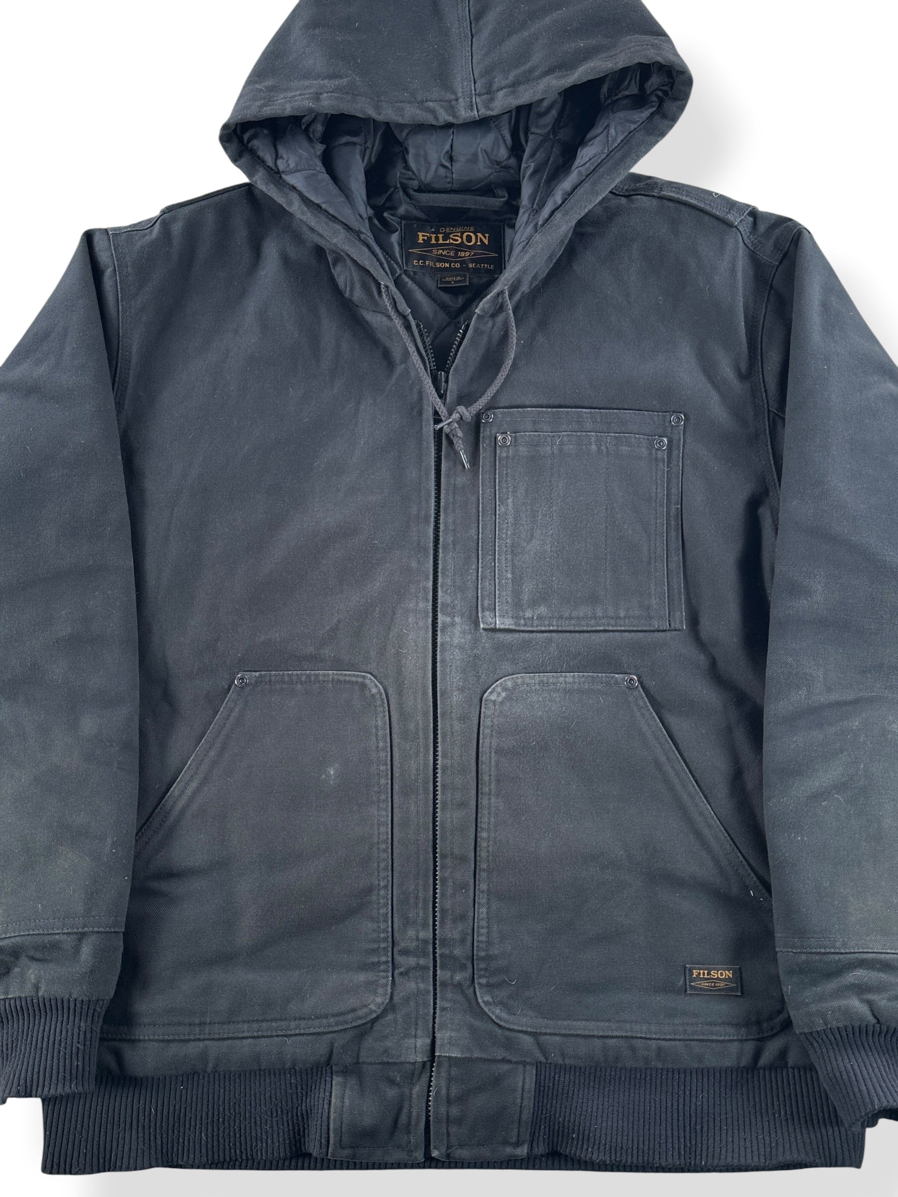 Front Close Up of Filson Black Worksmith Jacket SZ L