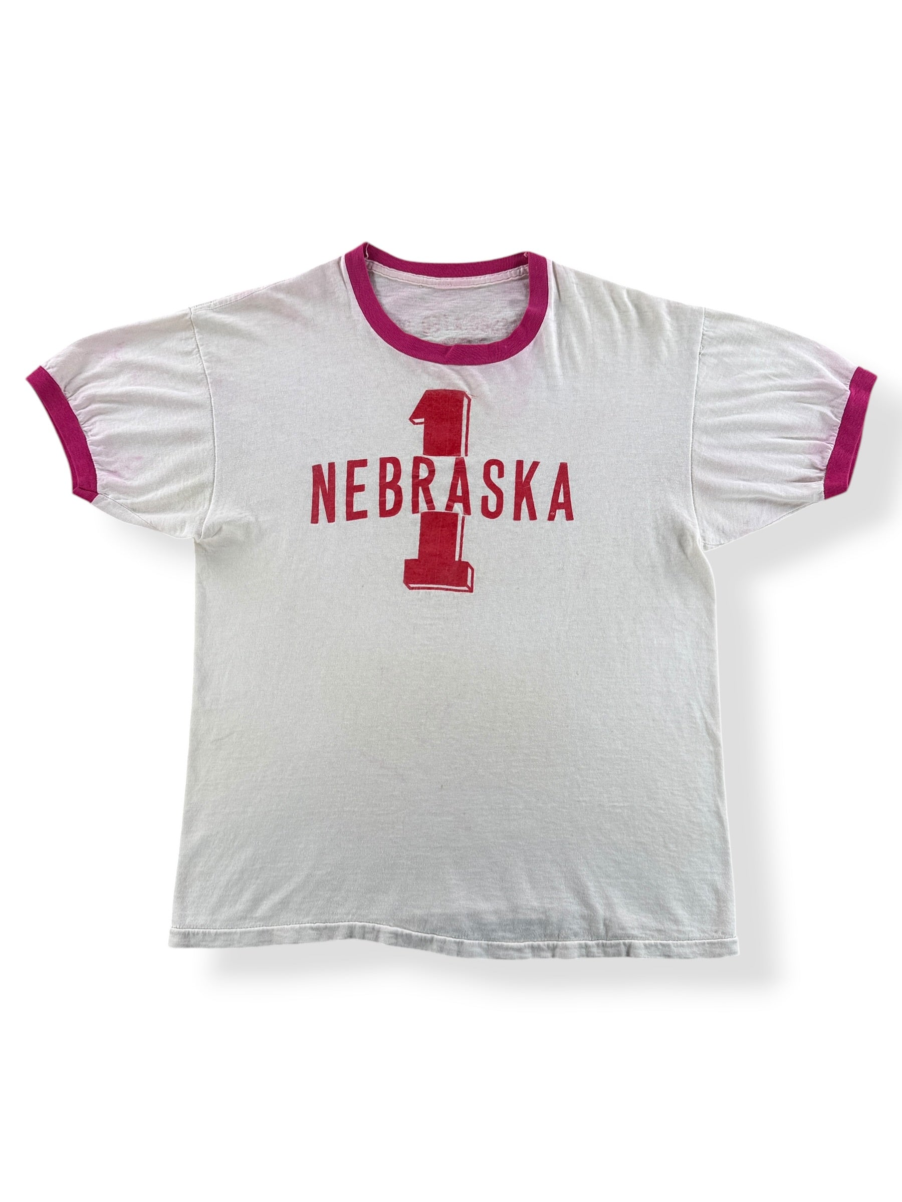 Front of Vintage Nebraska 1 Ringer Tee SZ M