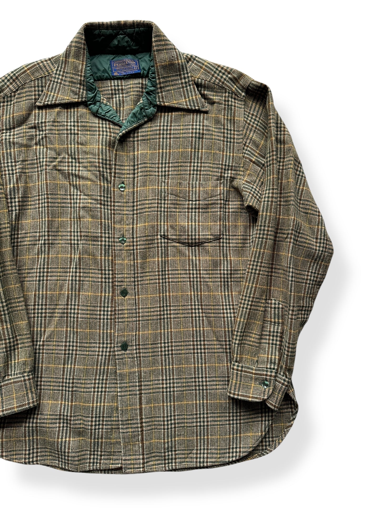 Front Left of Vintage Pendleton Green & Beige Flannel SZ L