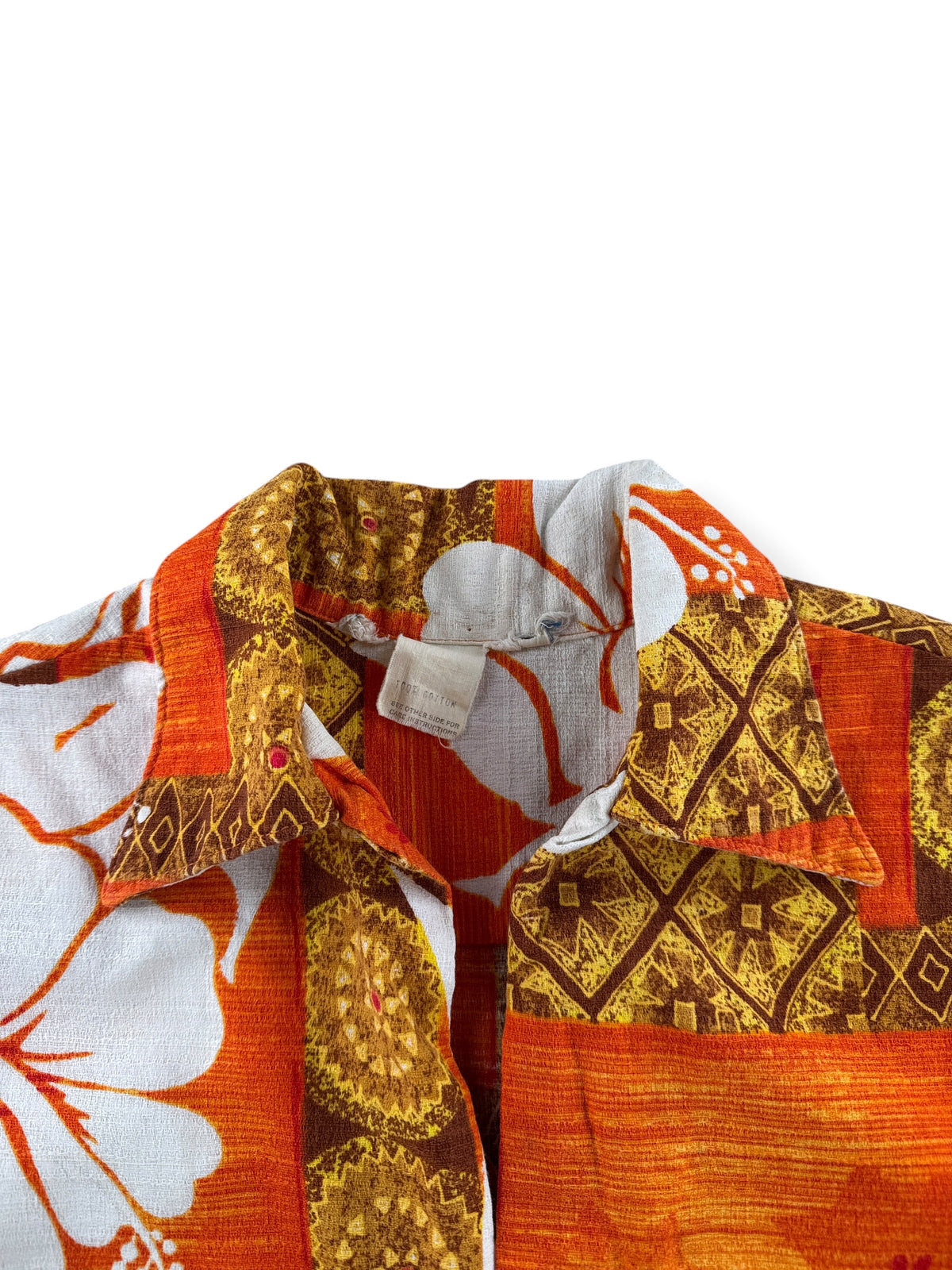 Collar on Vintage Barkcloth Aloha Shirt - AS IS SZ S