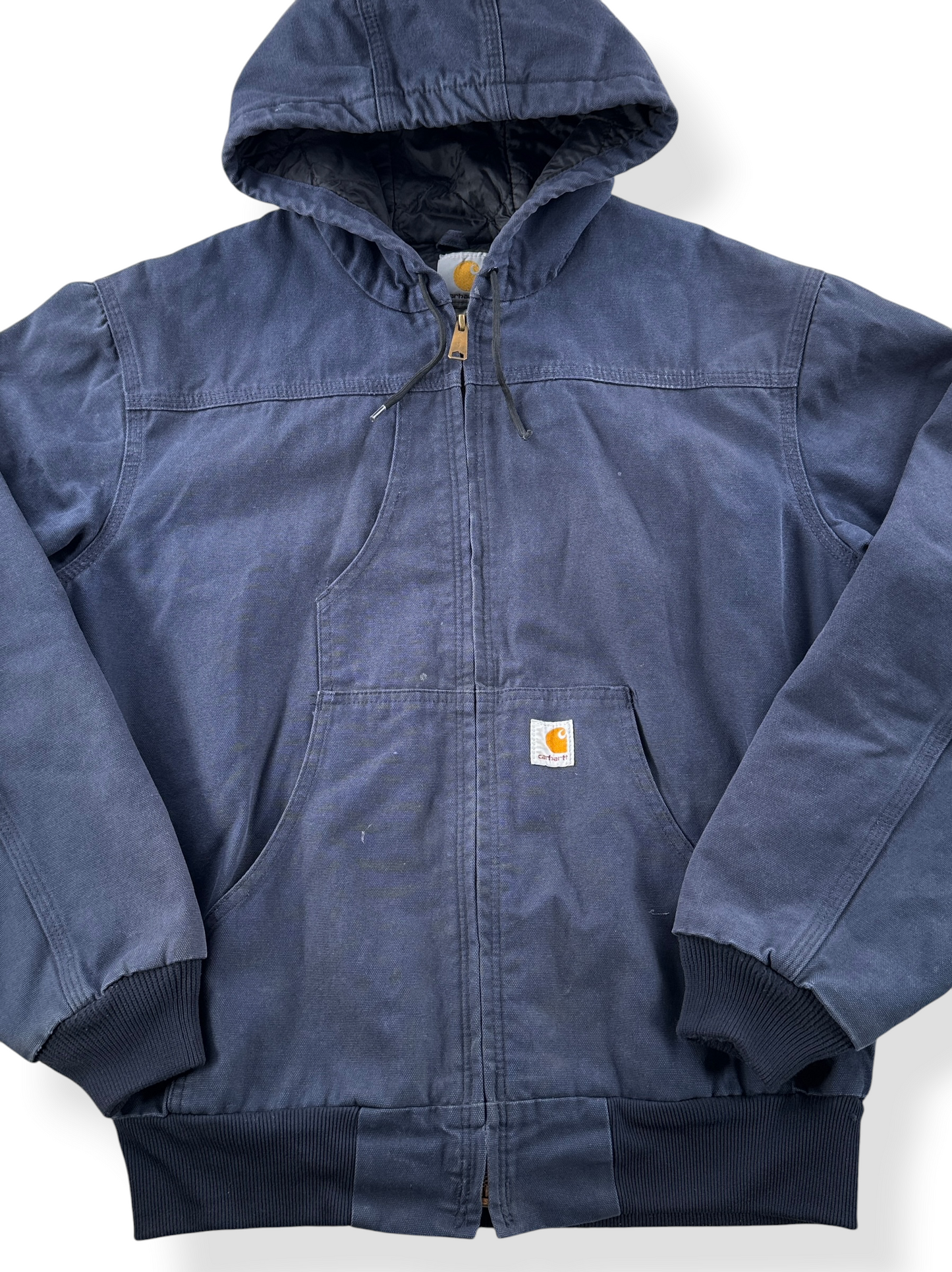Close-up of Carhartt Navy Blue Hooded Jacket SZ M