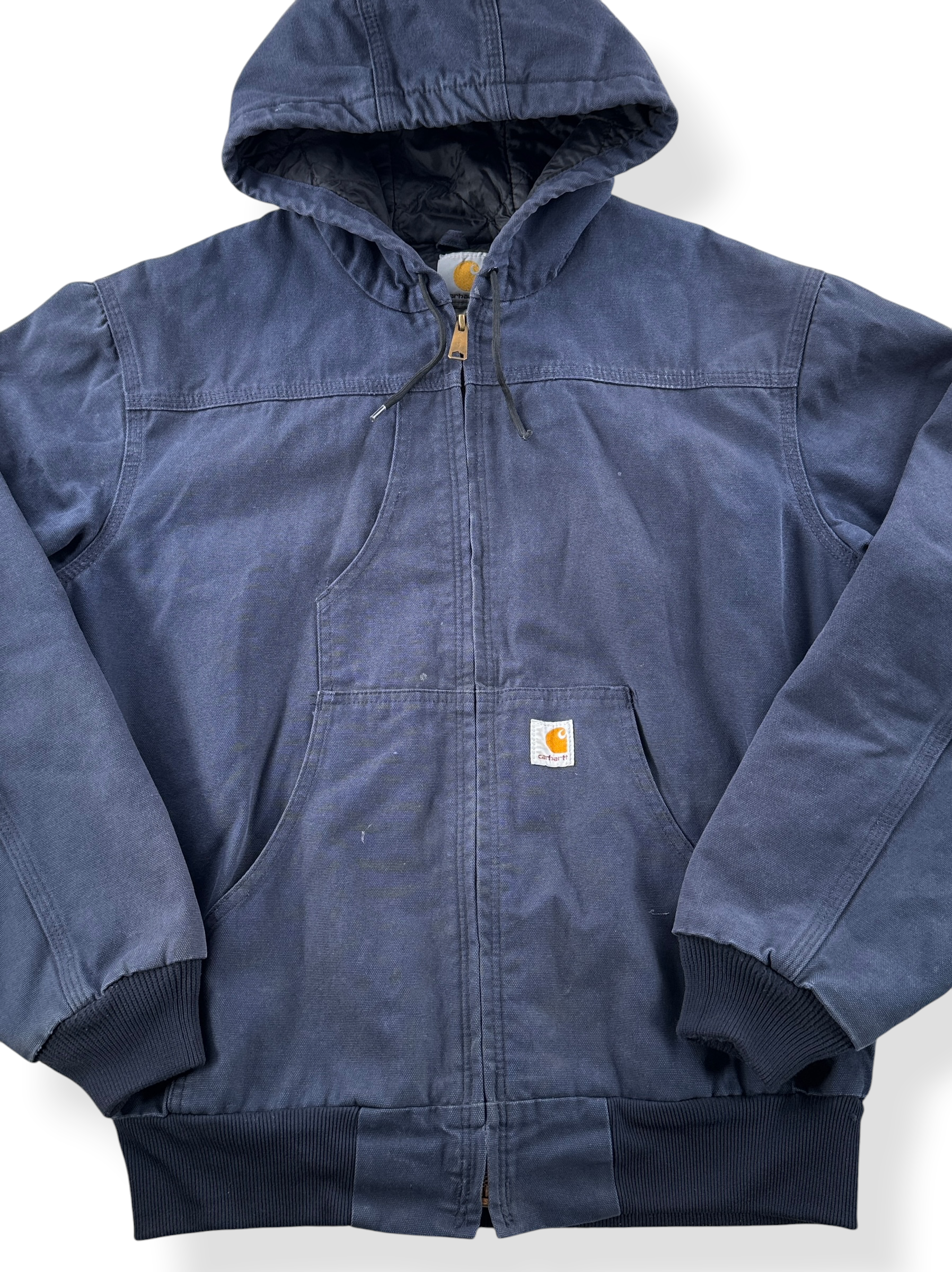 Close-up of Carhartt Navy Blue Hooded Jacket SZ M