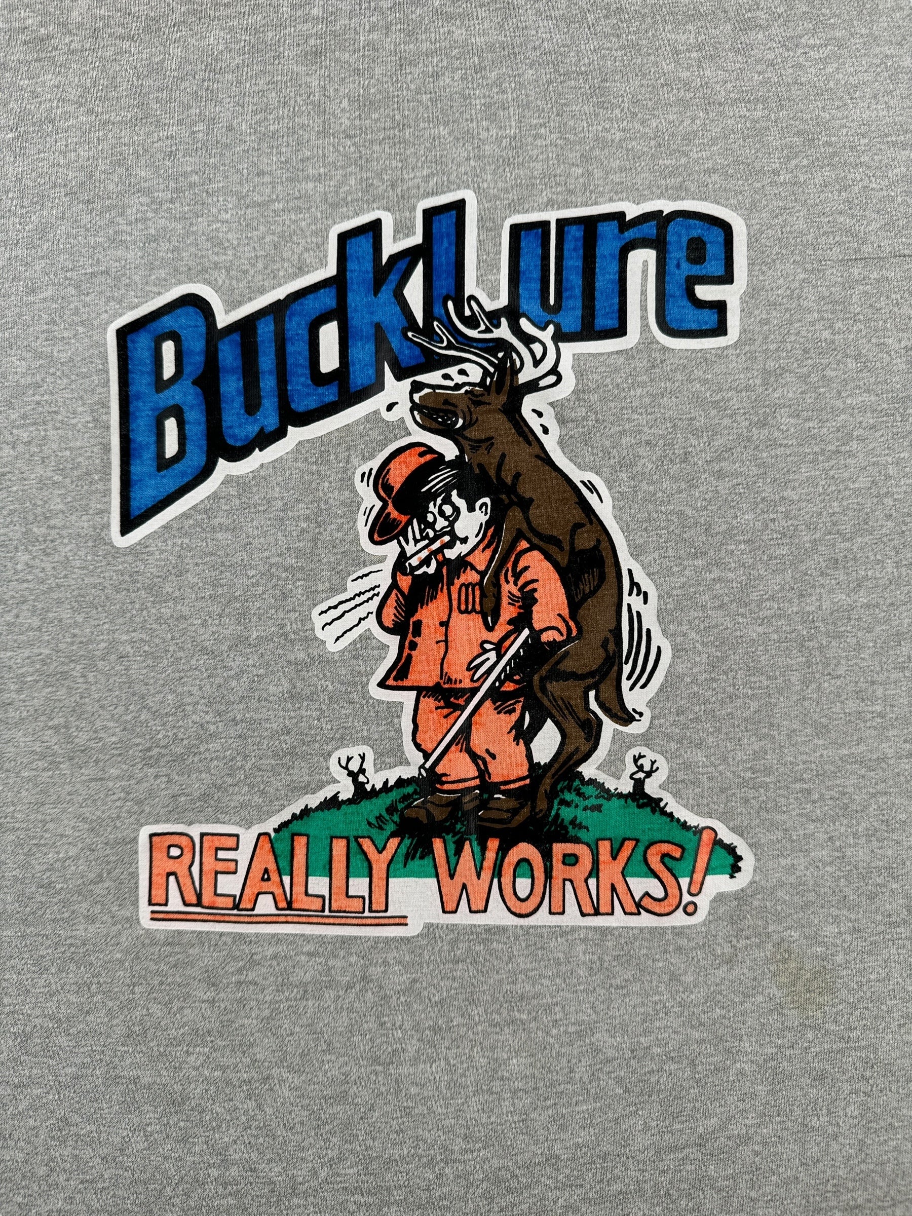 Front Graphic of Vintage Bucklure Deer Call Ringer Tee SZ M