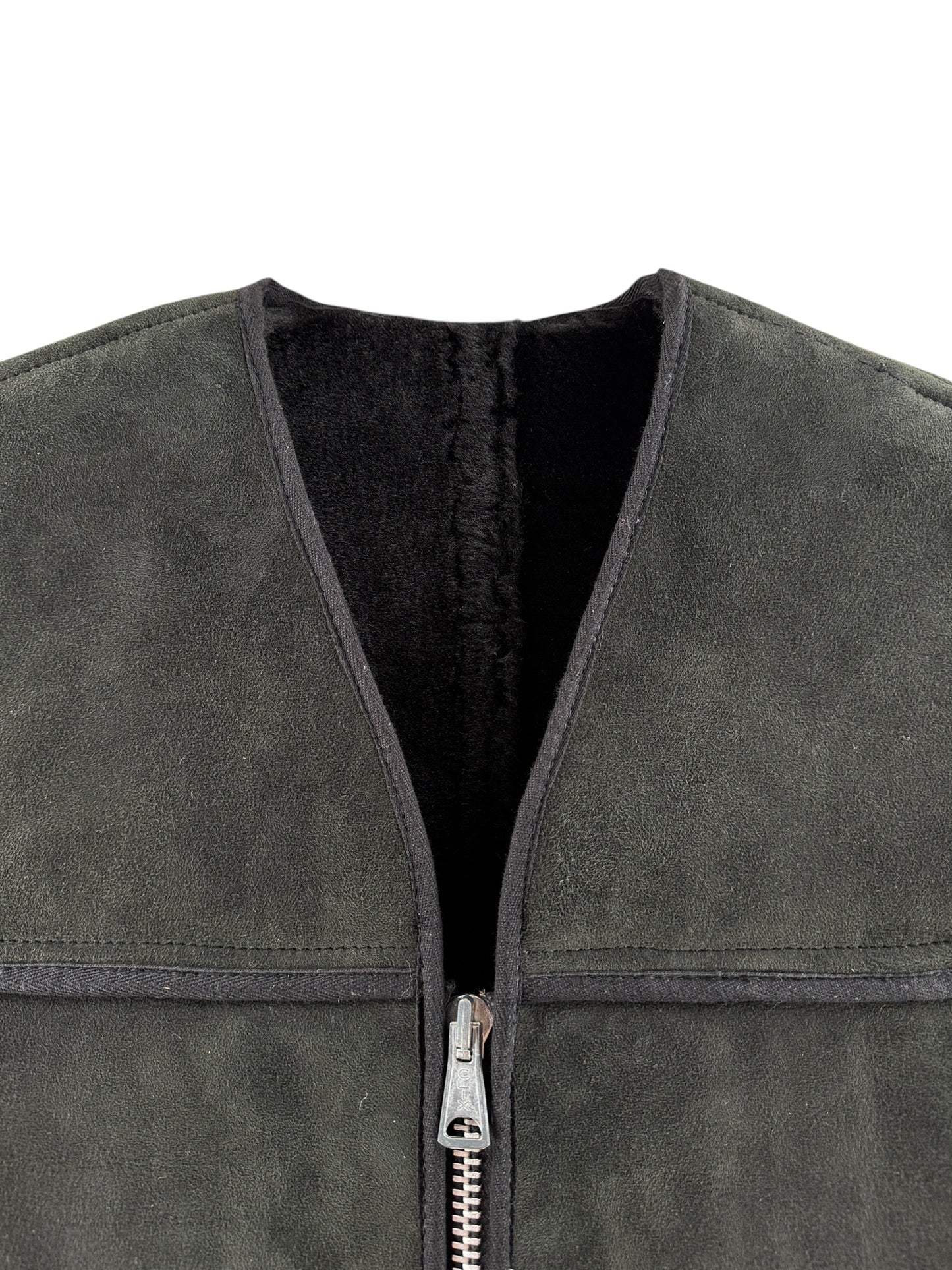 Collar on Filson Workshop Black Shearling Vest SZ M