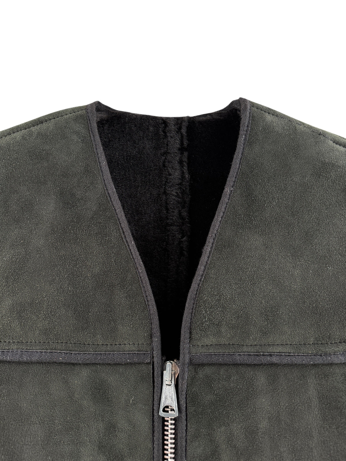 Collar on Filson Workshop Black Shearling Vest SZ M