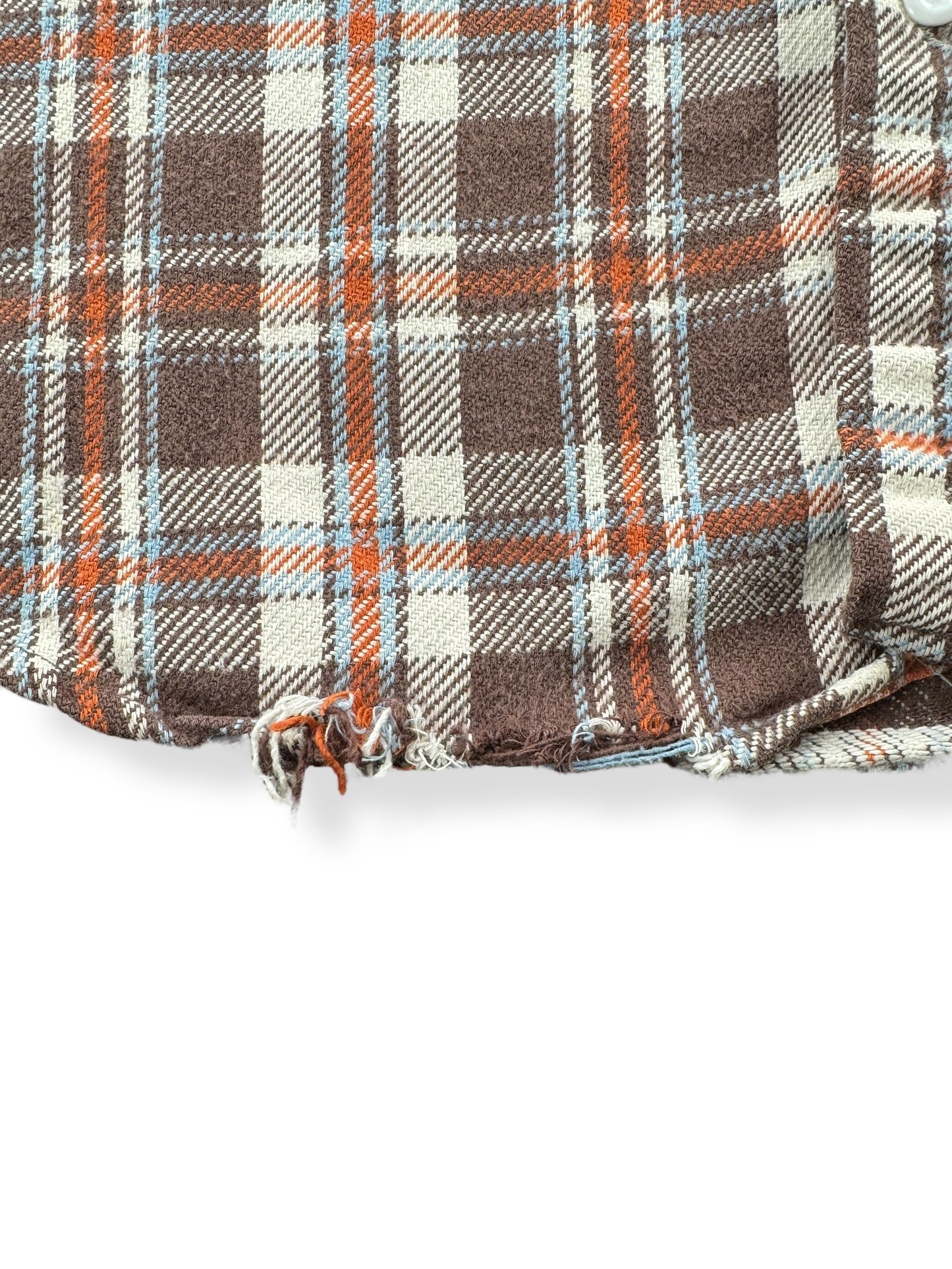 Fraying on Vintage Brown Orange Plaid Big Mac Cotton Flannel SZ XL Tall