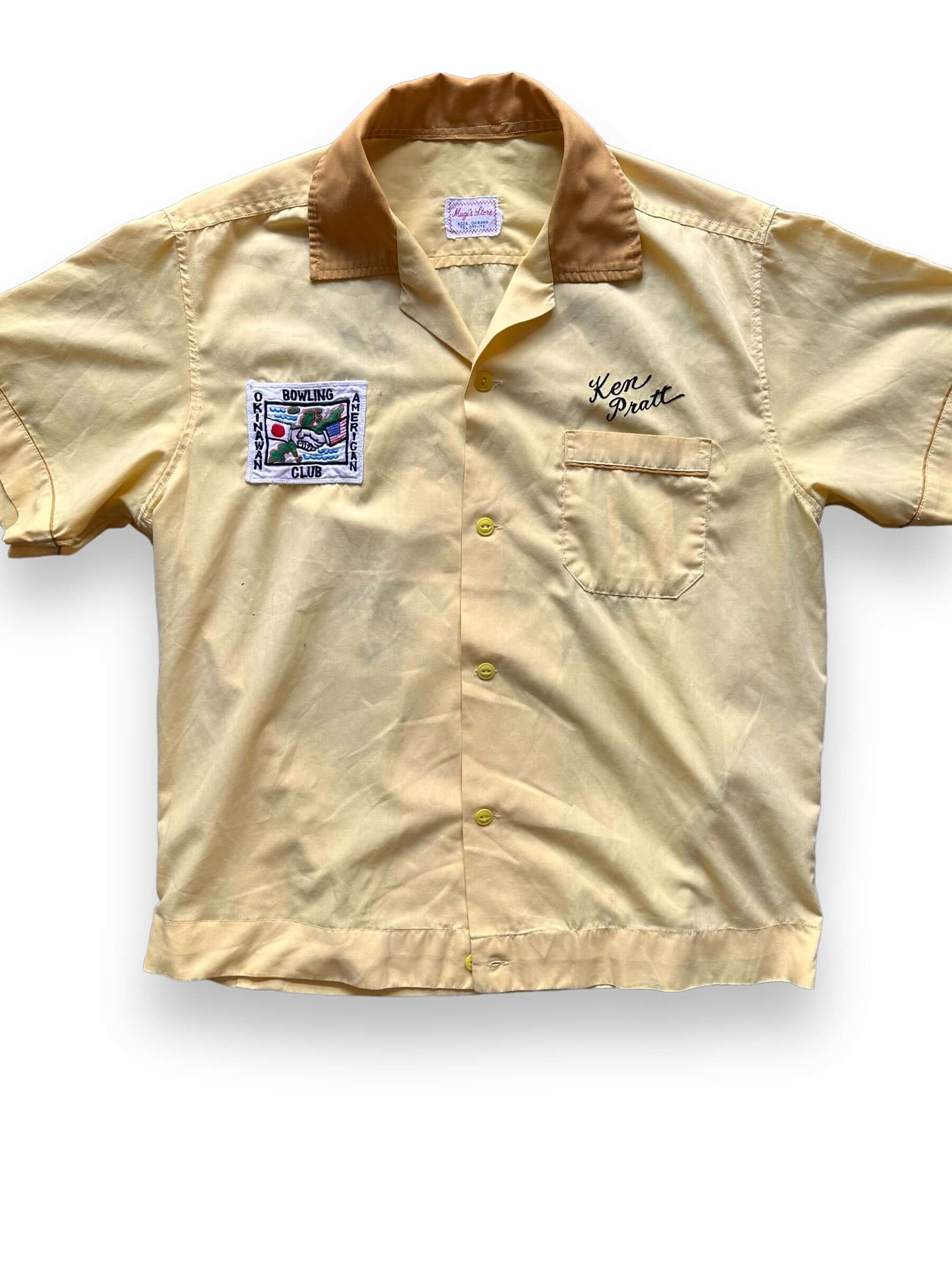 Front Detail on Vintage Mugi's Okinawa Bowling Shirt SZ L | Vintage Bowling Shirt Seattle