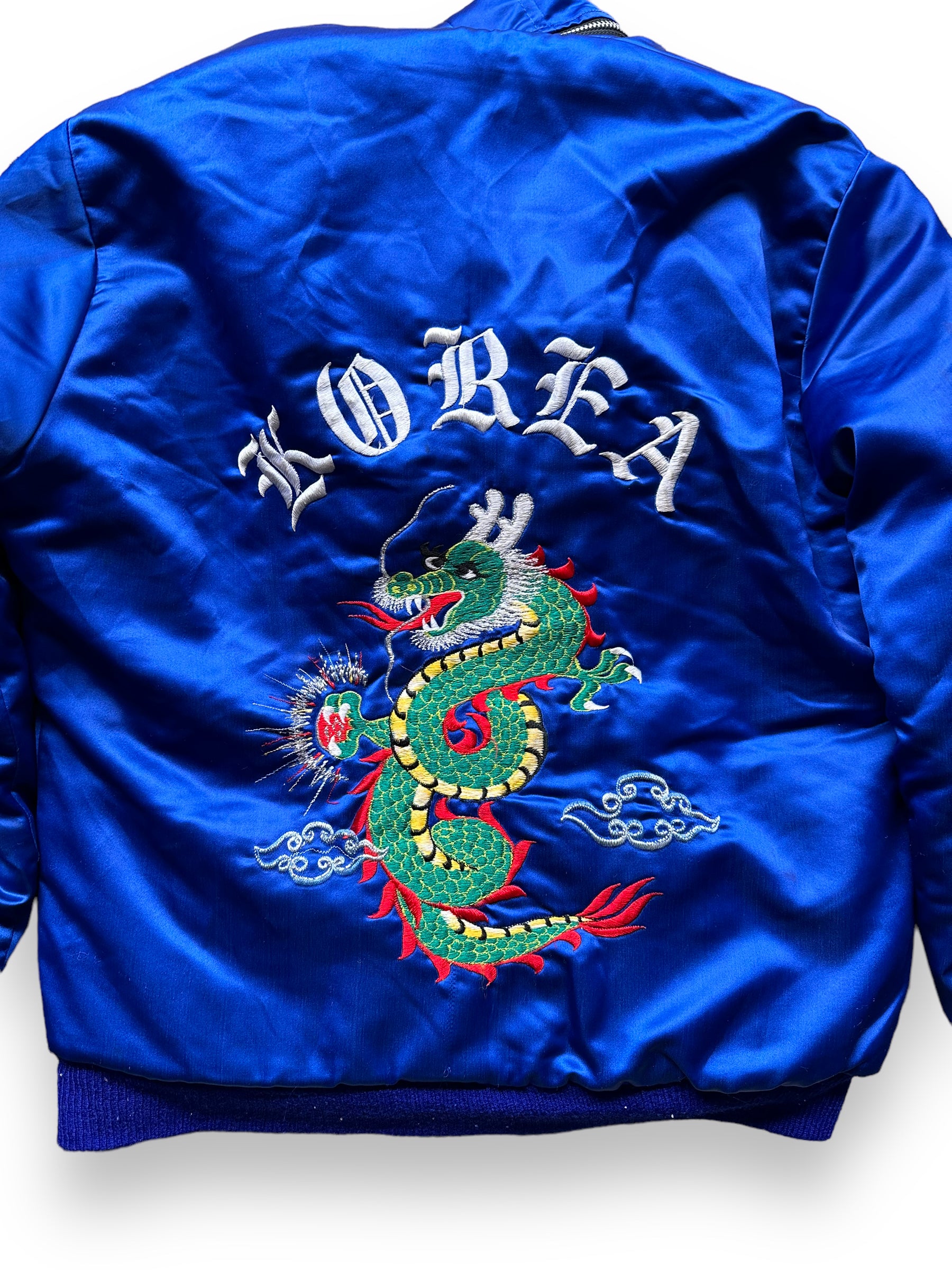 Rear Detail on Vintage Blue Korea Souvenir Jacket SZ L | Vintage Souvenir Jacket Seattle | Barn Owl Vintage Seattle