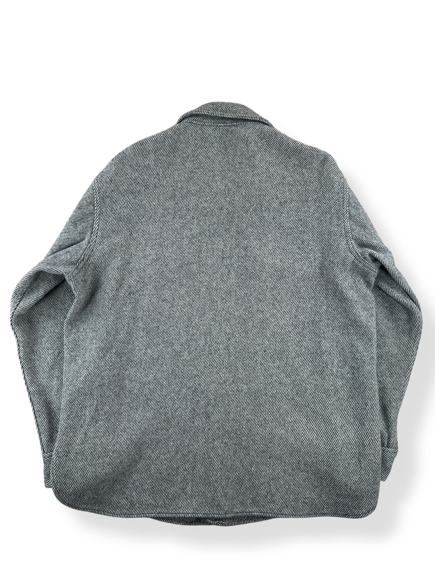 Back of Vintage Woolrich Grey Herringbone Wool Blend Shirt Jac SZ XL