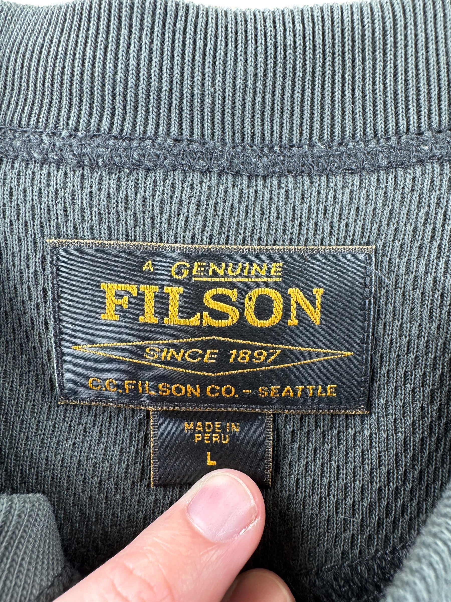 Tag on Filson Faded Black Waffle Knit Henley SZ L
