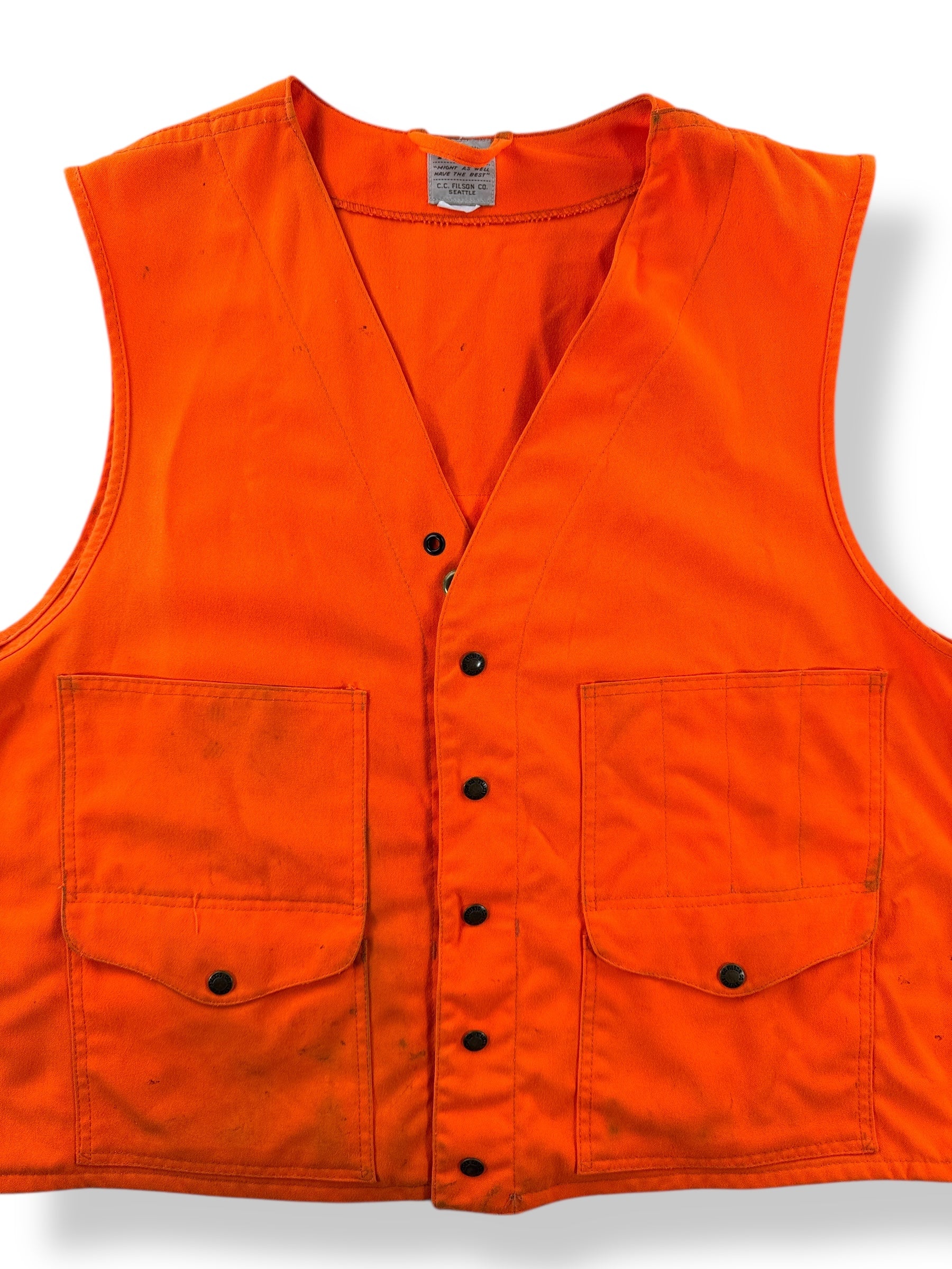 Front Close Up of Vintage Filson Safety Vest SZ XL