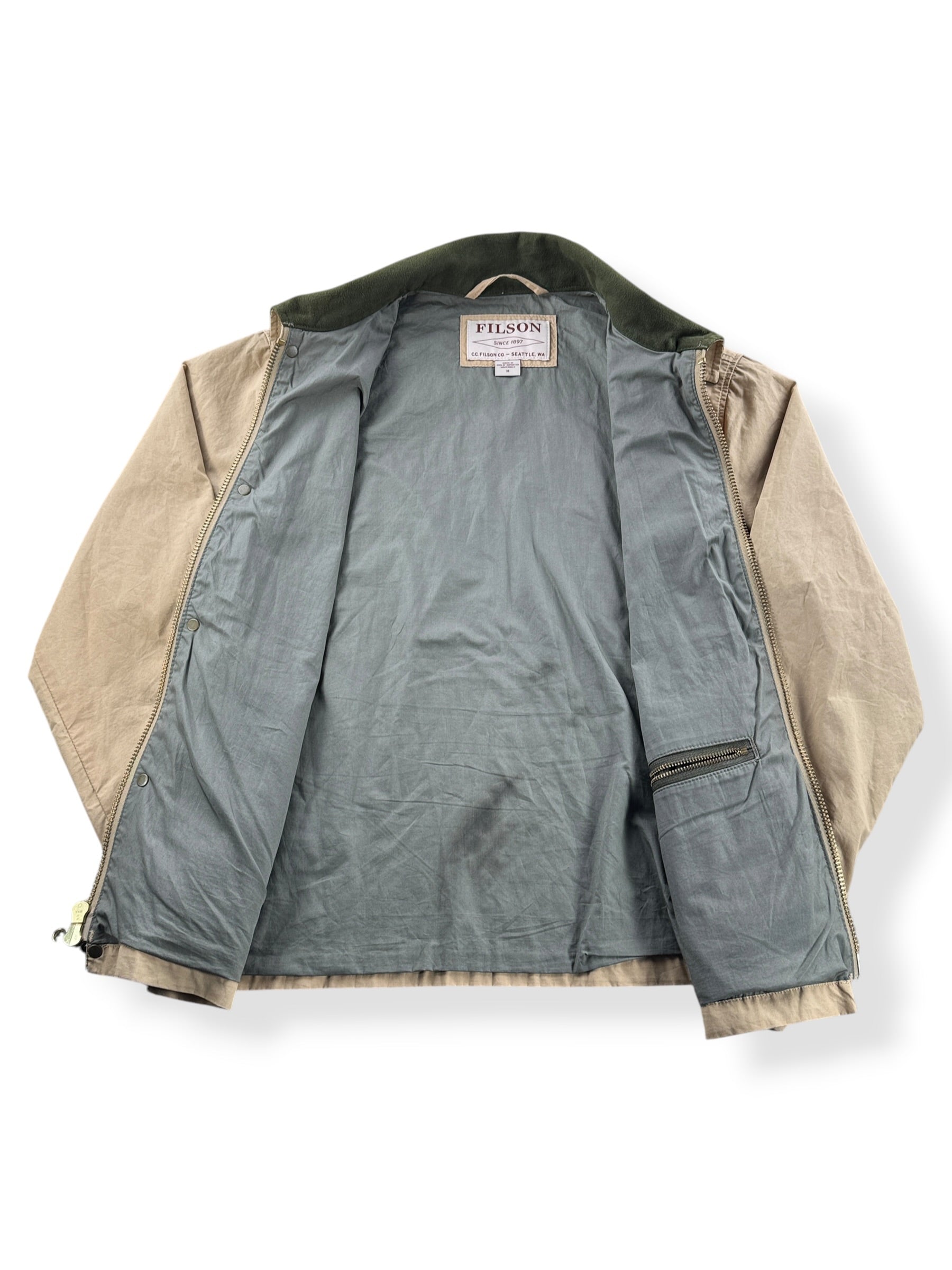 Inside of Filson Khaki Mile Marker Jacket SZ L